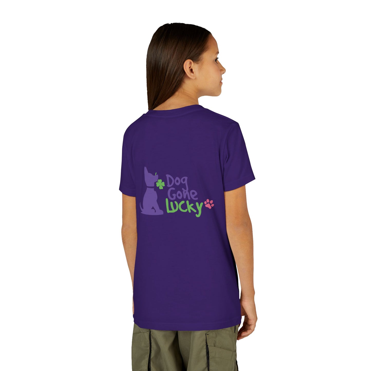 Doggone Lucky Personalized Neck Label Youth Tee - Cute Lucky Pup on Front and Back