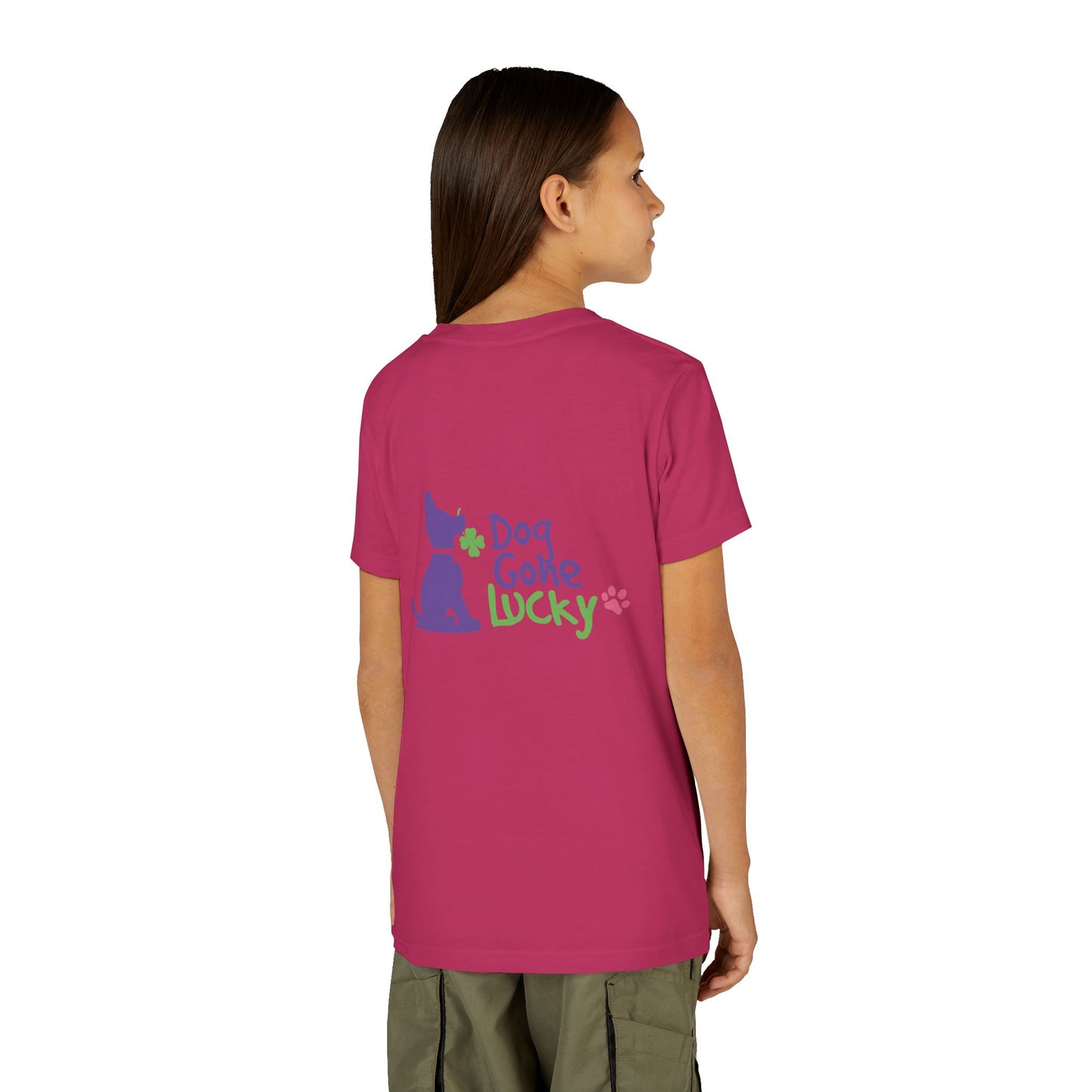Doggone Lucky Personalized Neck Label Youth Tee - Cute Lucky Pup on Front and Back