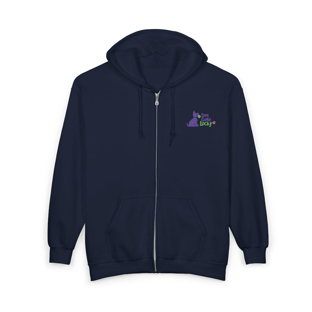 Doggone Lucky Adult Zip-up Hoodie - Printed Lucky Pup on Chest and Back