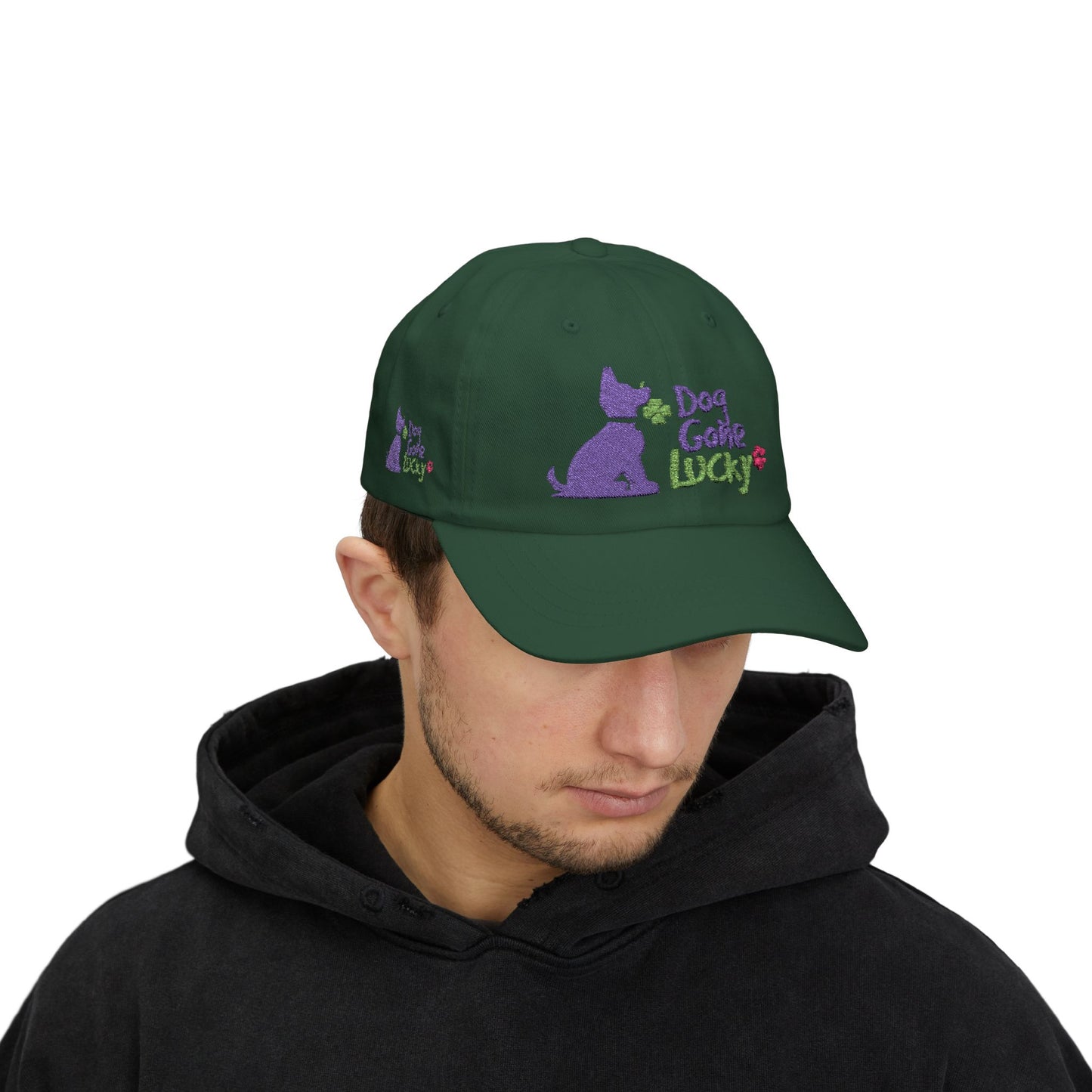 Doggone Lucky Dad Cap — Embroidered Purple Pup Baseball Hat