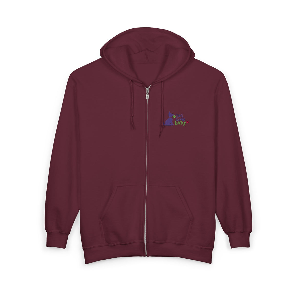 Doggone Lucky Heavy Blend™ Full Zip Hooded Sweatshirt - Embroidered Lucky Pup on Chest