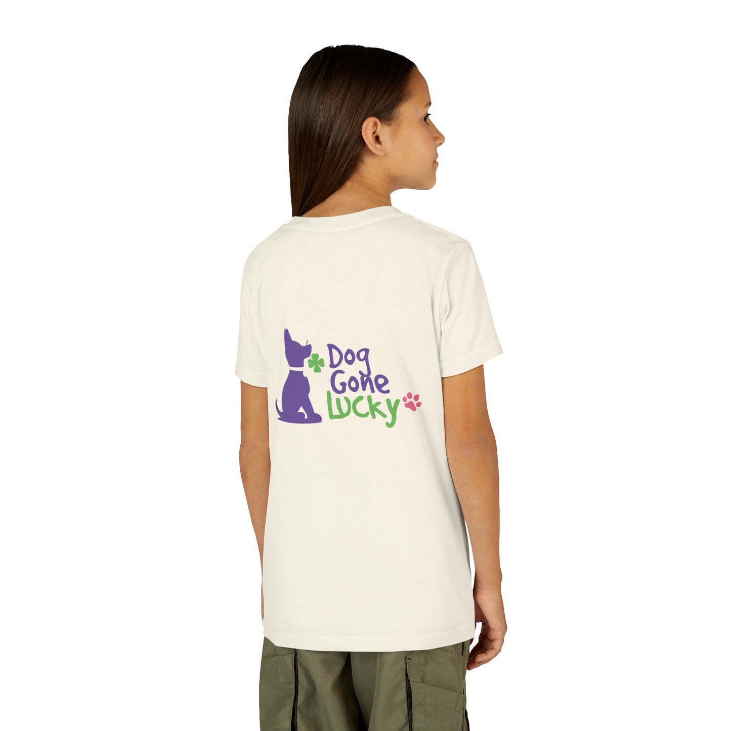 Doggone Lucky Personalized Neck Label Youth Tee - Cute Lucky Pup on Front and Back