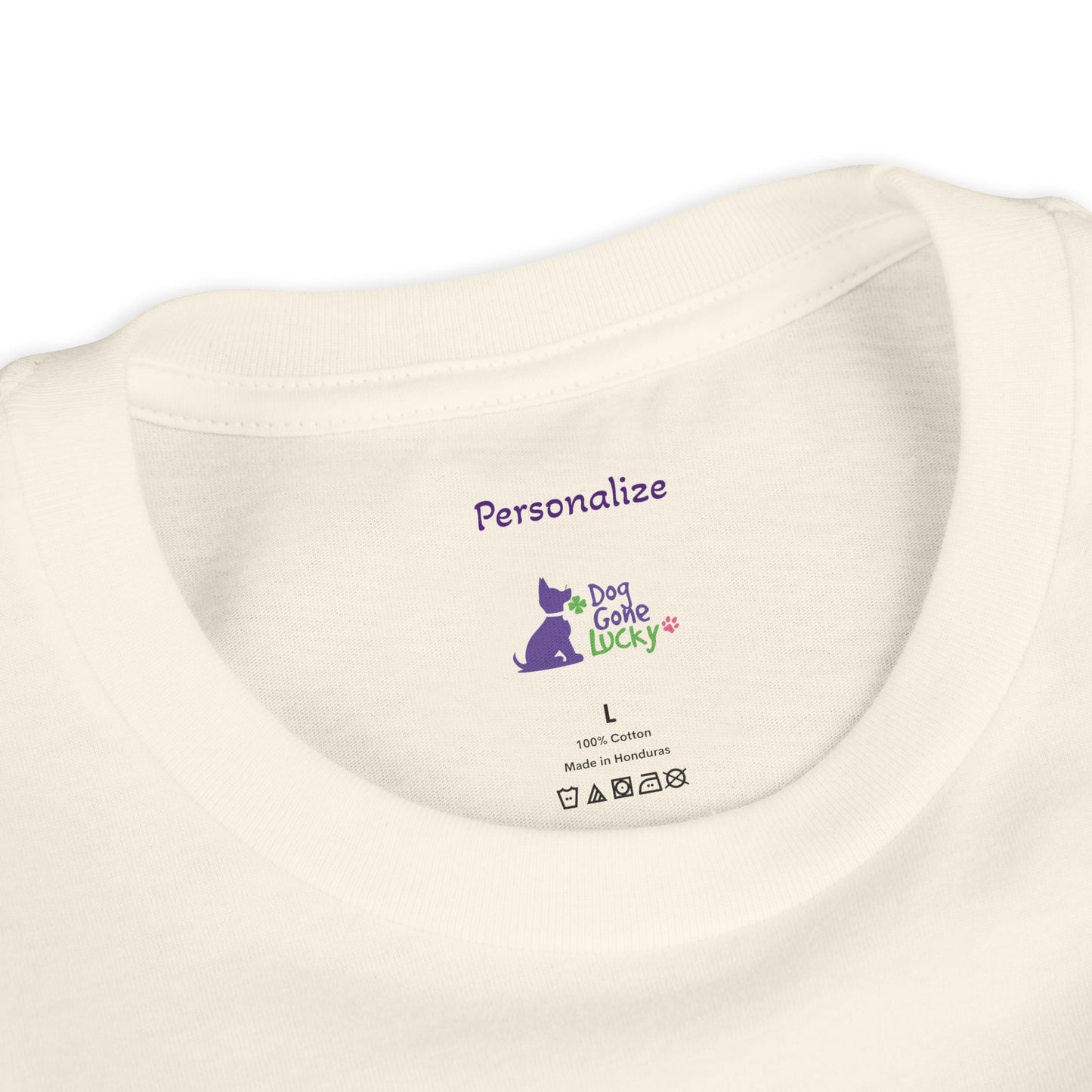 Doggone Lucky Personalized Neck Label Youth Tee - Cute Lucky Pup on Front and Back