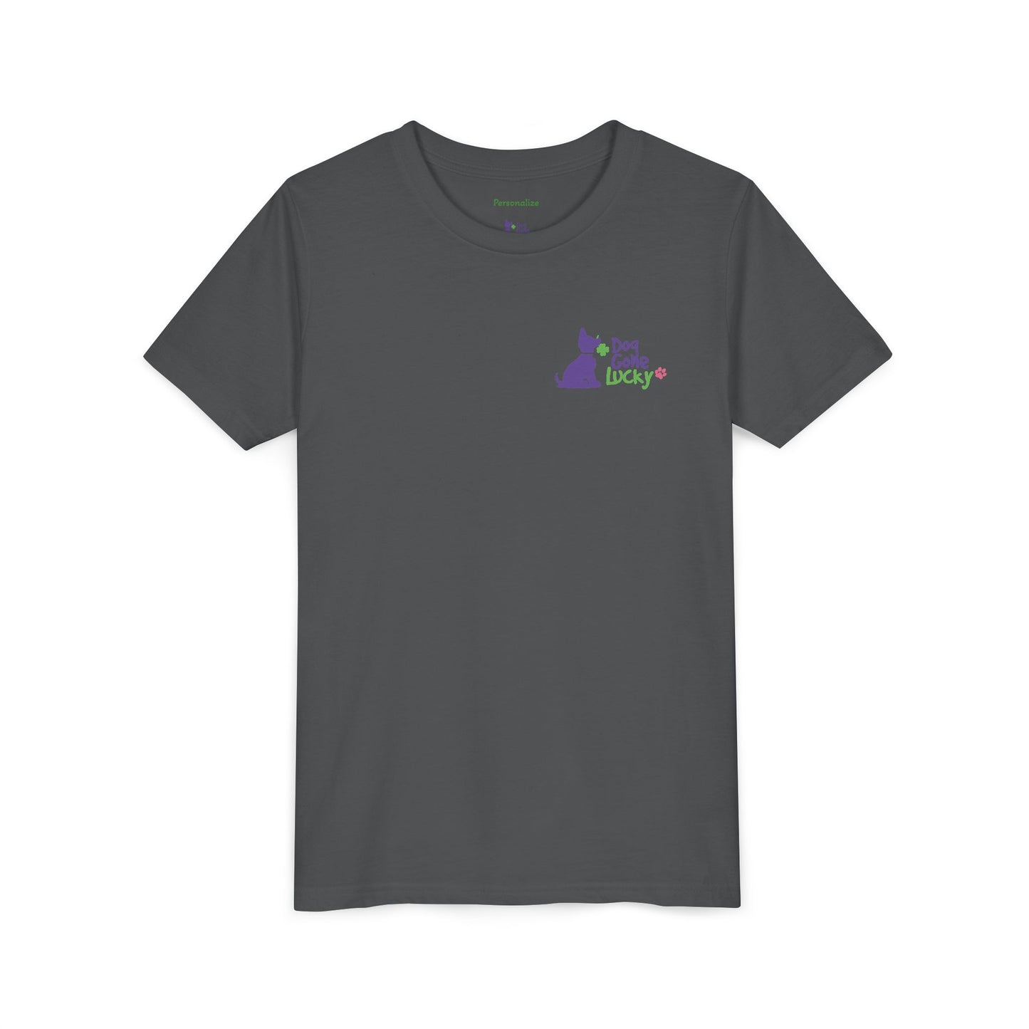 Doggone Lucky Personalized Neck Label Youth Tee - Cute Lucky Pup on Front and Back