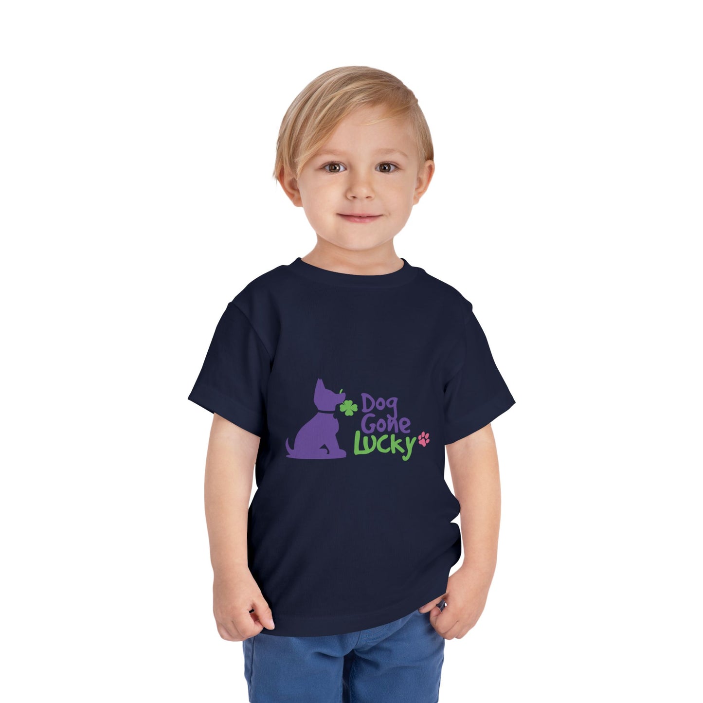 Doggone Lucky Personalized Neck Label Toddler Tee - Cute Large Lucky Pup on front and back