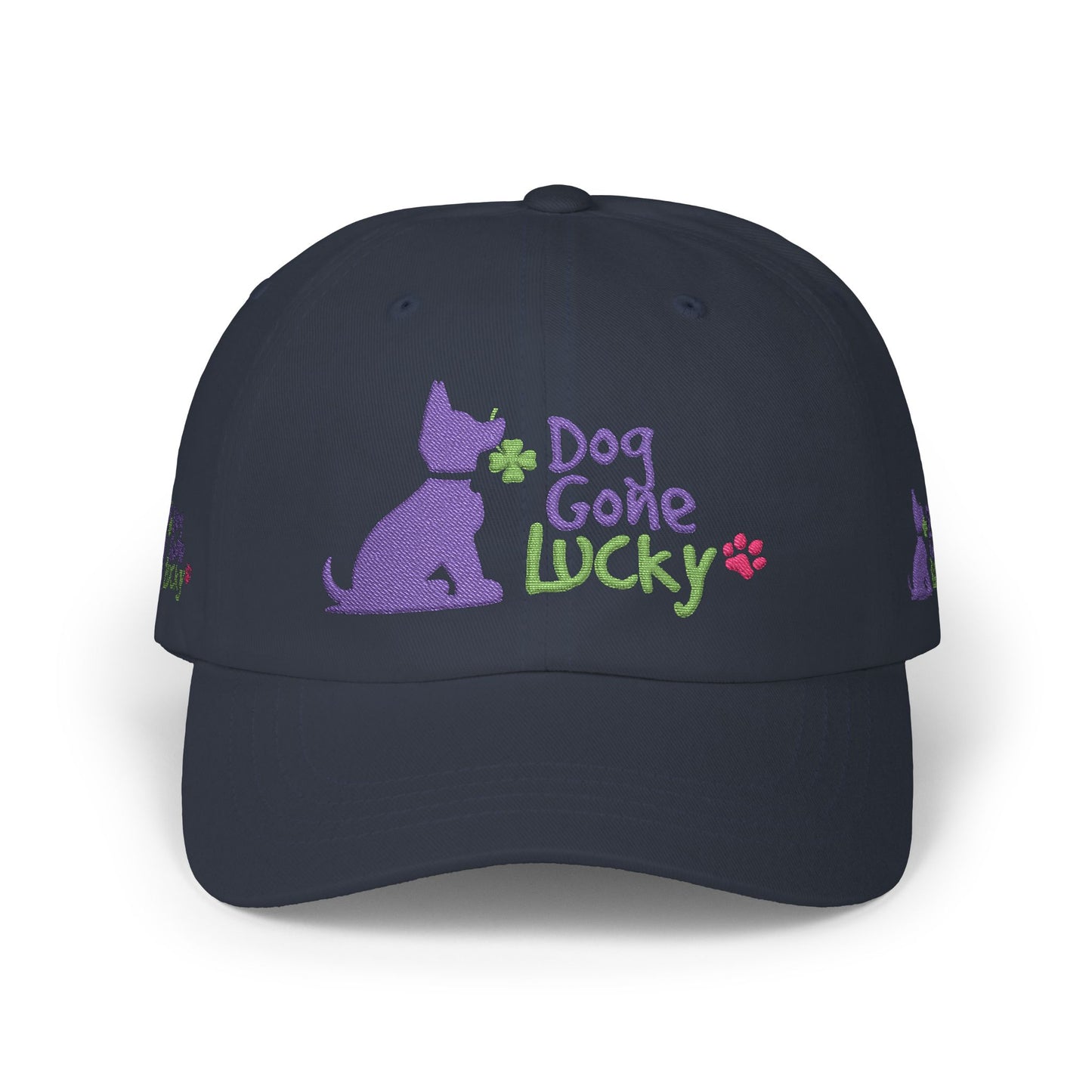 Doggone Lucky Dad Cap — Embroidered Purple Pup Baseball Hat