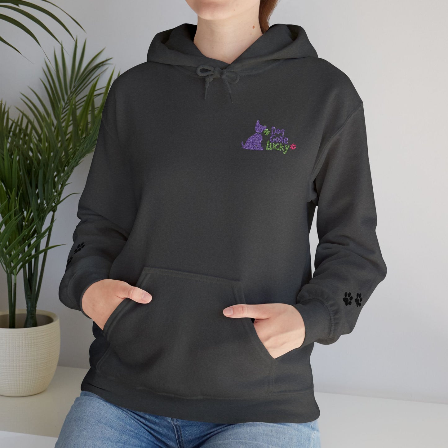 Doggone Lucky Adult Hoodie - Embroidered Lucky Pup on Chest