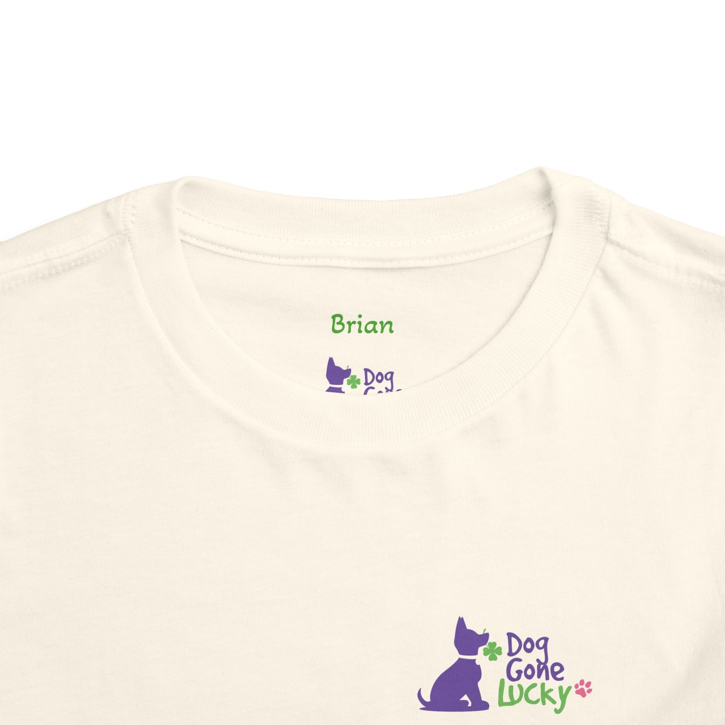 Doggone Personalized Neck Label Toddler Tee - Lucky Pup Graphic on Back and Front