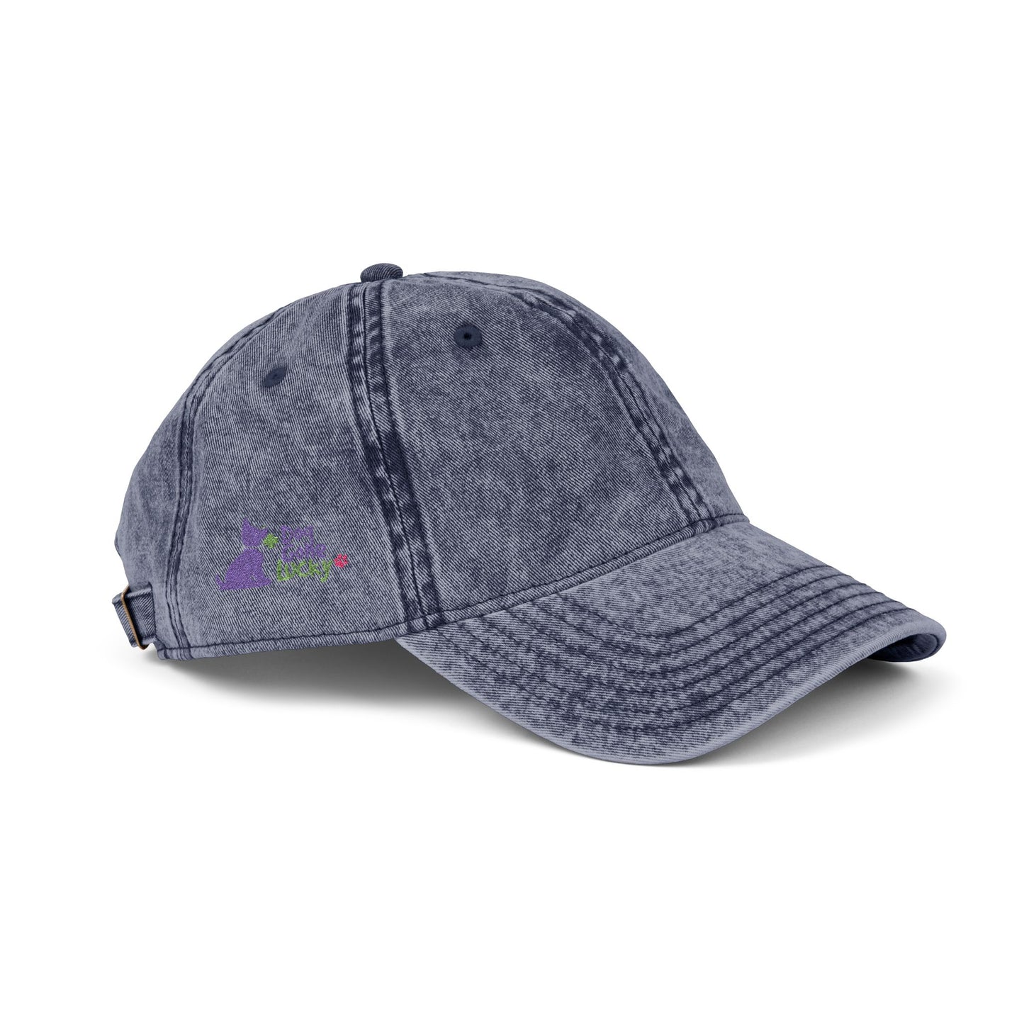 Embroidered Personalized Doggone Lucky Vintage Cap - Lucky Pup on Sides of Cap