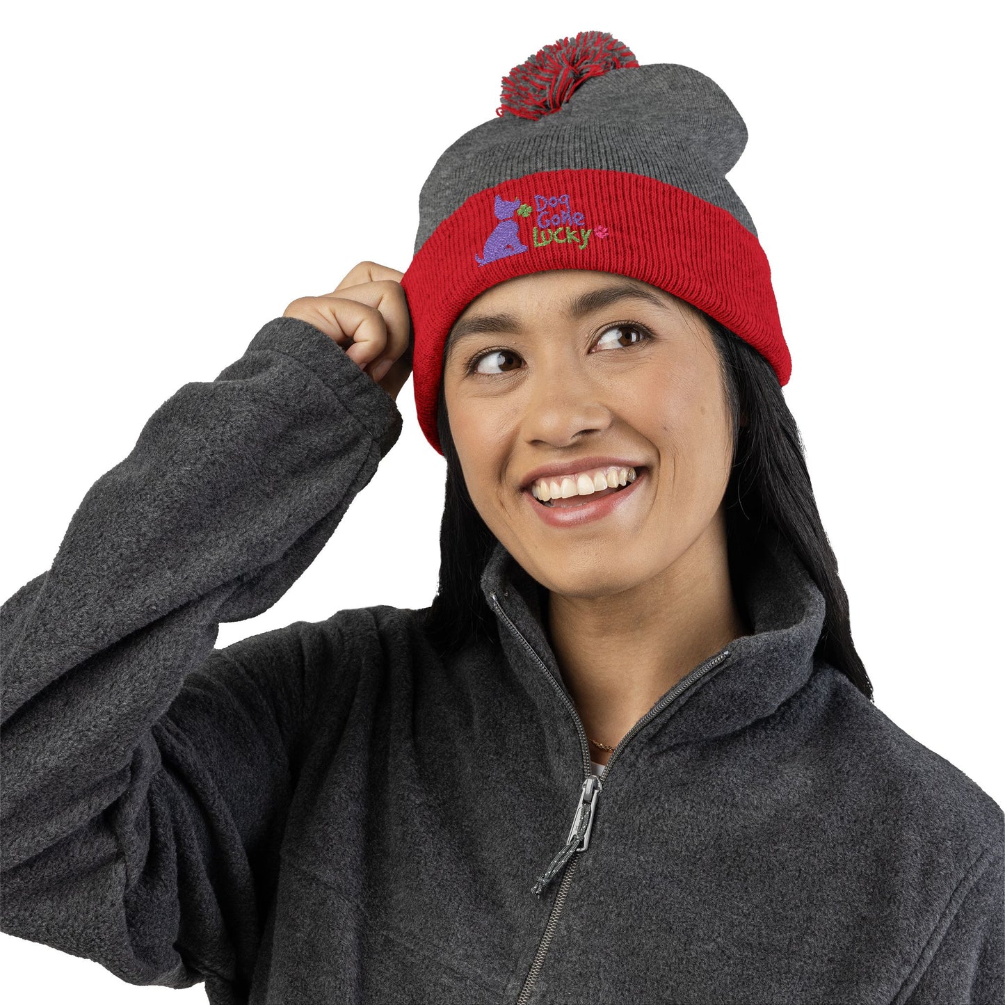Doggone Lucky Embroidered Pom-Pom Knit Cap — 'Lucky' Dog Love Beanie