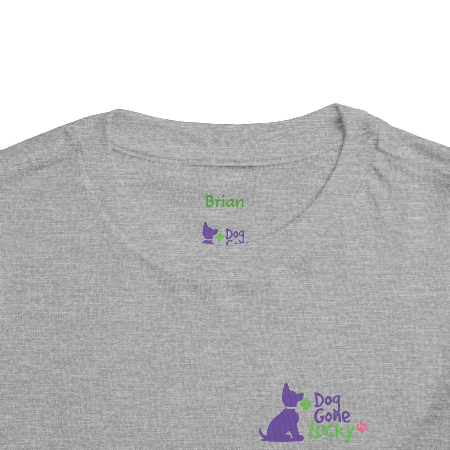 Doggone Personalized Neck Label Toddler Tee - Lucky Pup Graphic on Back and Front