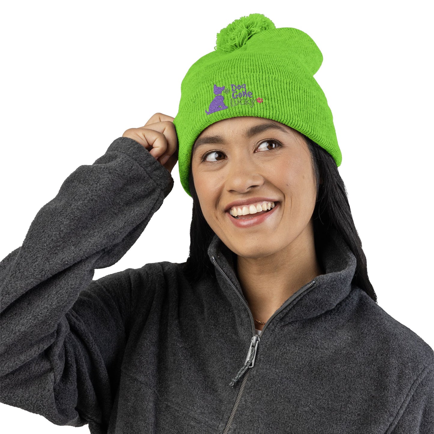 Doggone Lucky Embroidered Pom-Pom Knit Cap — 'Lucky' Dog Love Beanie