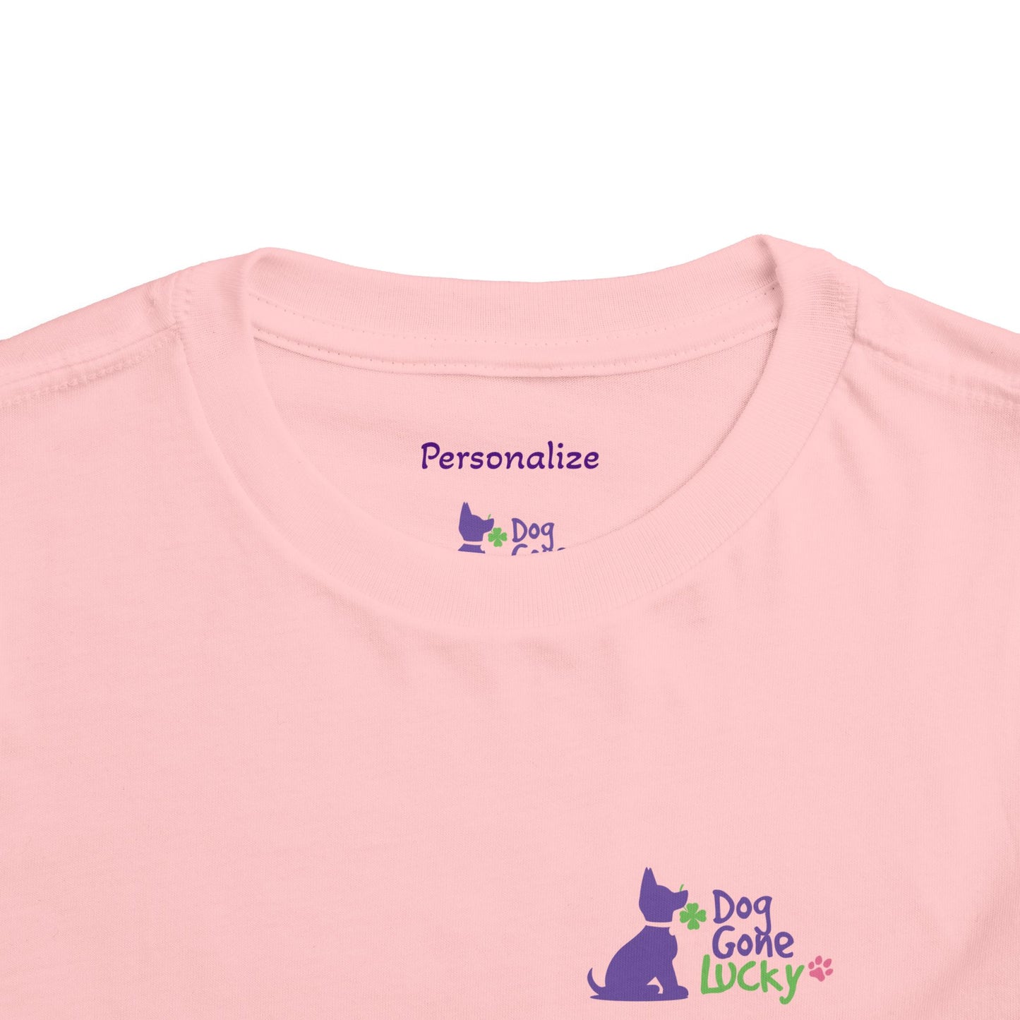 Doggone Personalized Neck Label Toddler Tee - Cute Lucky Pup on Front and Back