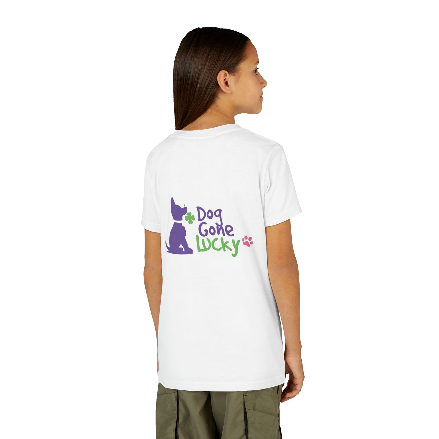 Doggone Lucky Personalized Neck Label Youth Tee - Cute Lucky Pup on Front and Back