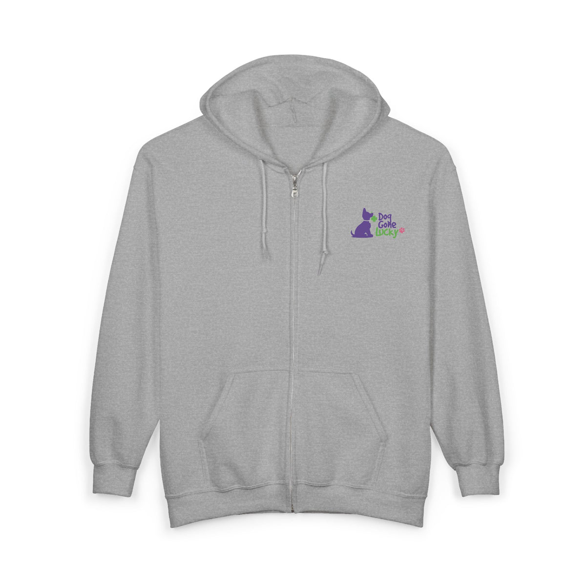 Doggone Lucky Adult Zip-up Hoodie - Printed Lucky Pup on Chest and Back