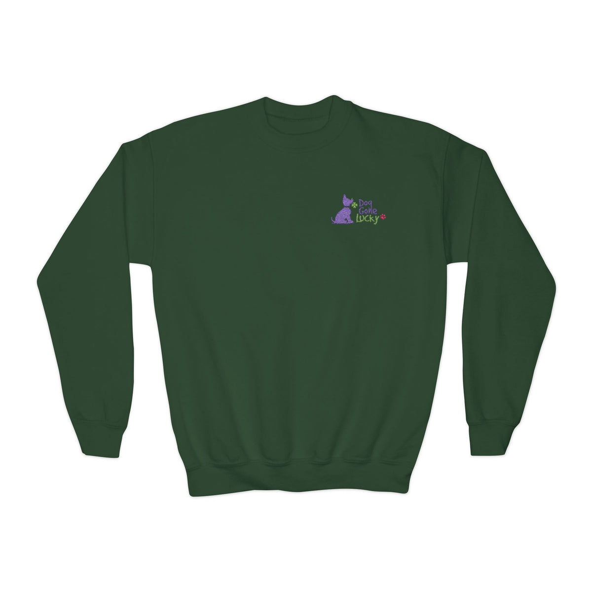 Doggone Lucky Youth Crewneck Sweatshirt - Embroidered Lucky Pup on Chest