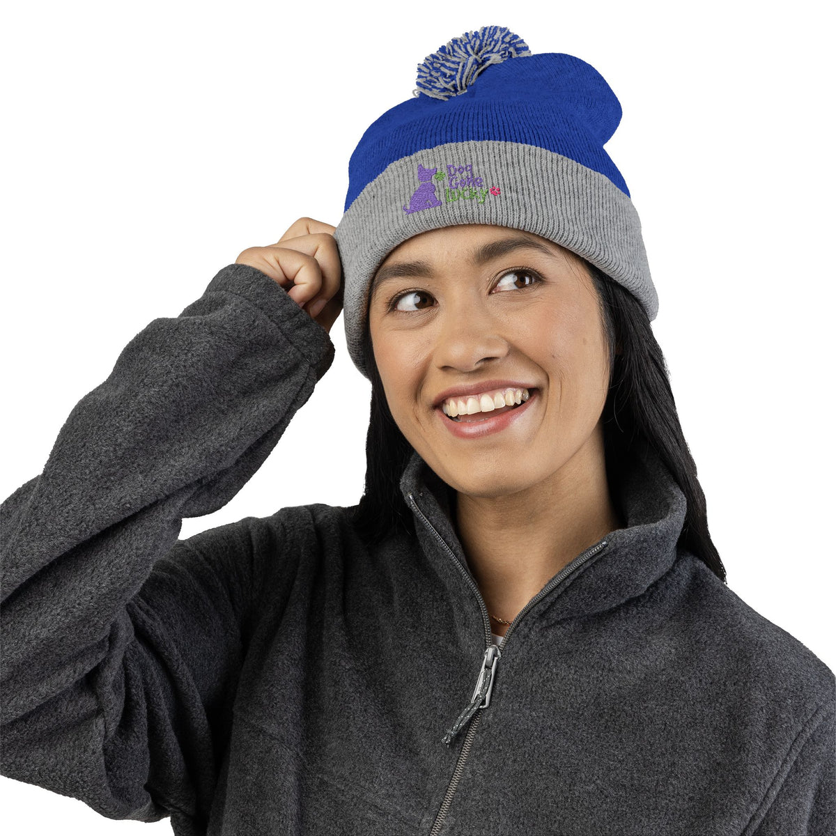 Doggone Lucky Embroidered Pom-Pom Knit Cap — 'Lucky' Dog Love Beanie