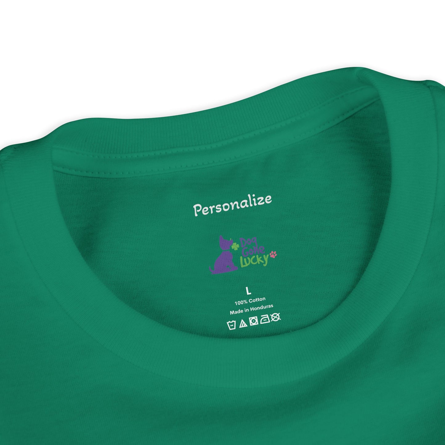 Doggone Lucky Personalized Neck Label Youth Tee - Cute Lucky Pup on Front and Back