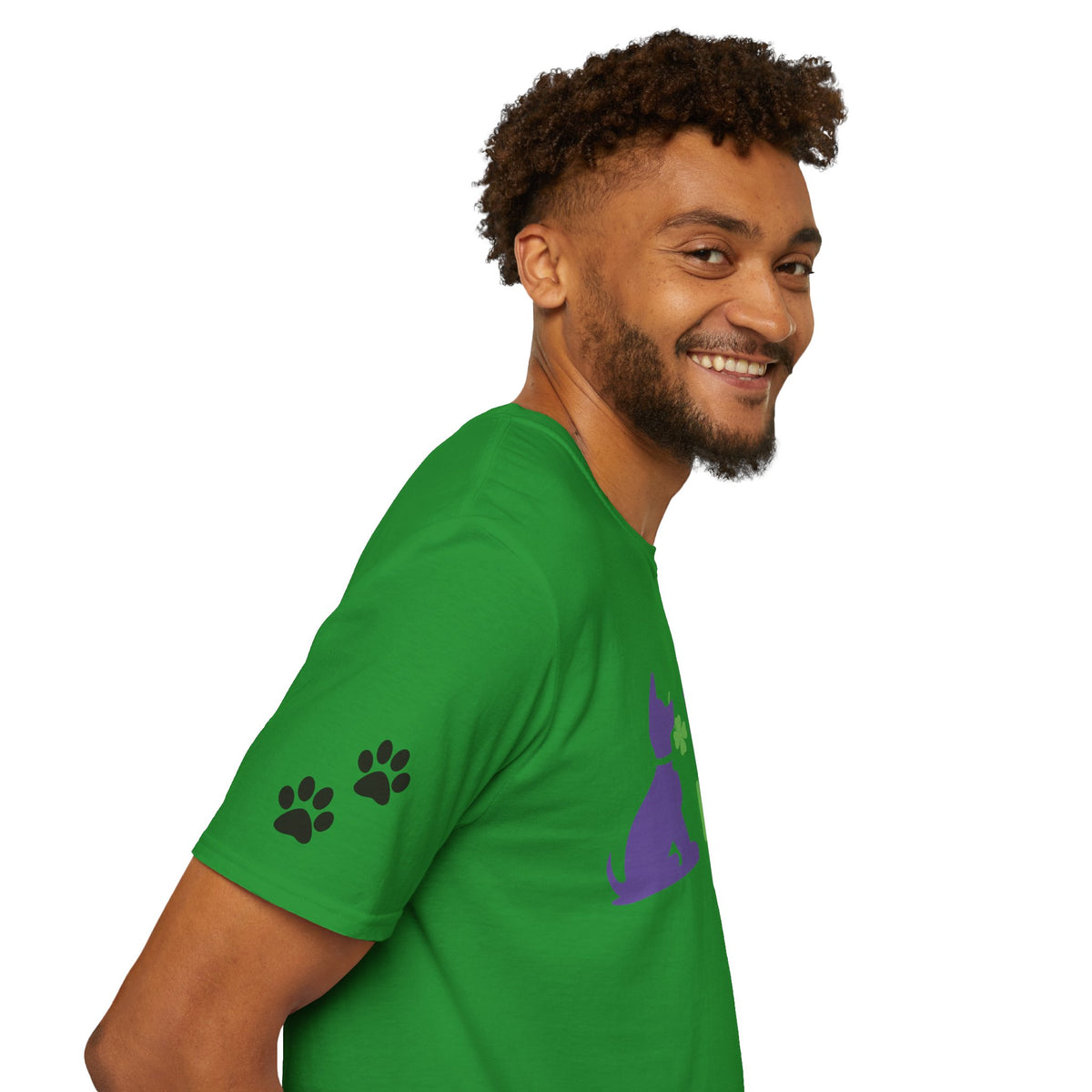 Doggone Lucky Adult Tee - Printed Lucky Pup on Front - Paw Prints on Sleeves