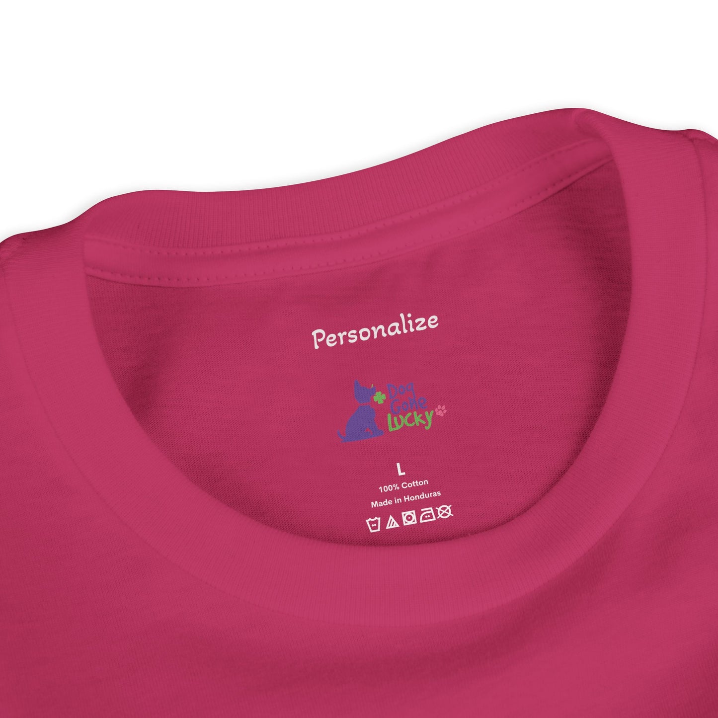 Doggone Lucky Personalized Neck Label Youth Tee - Cute Lucky Pup on Front and Back