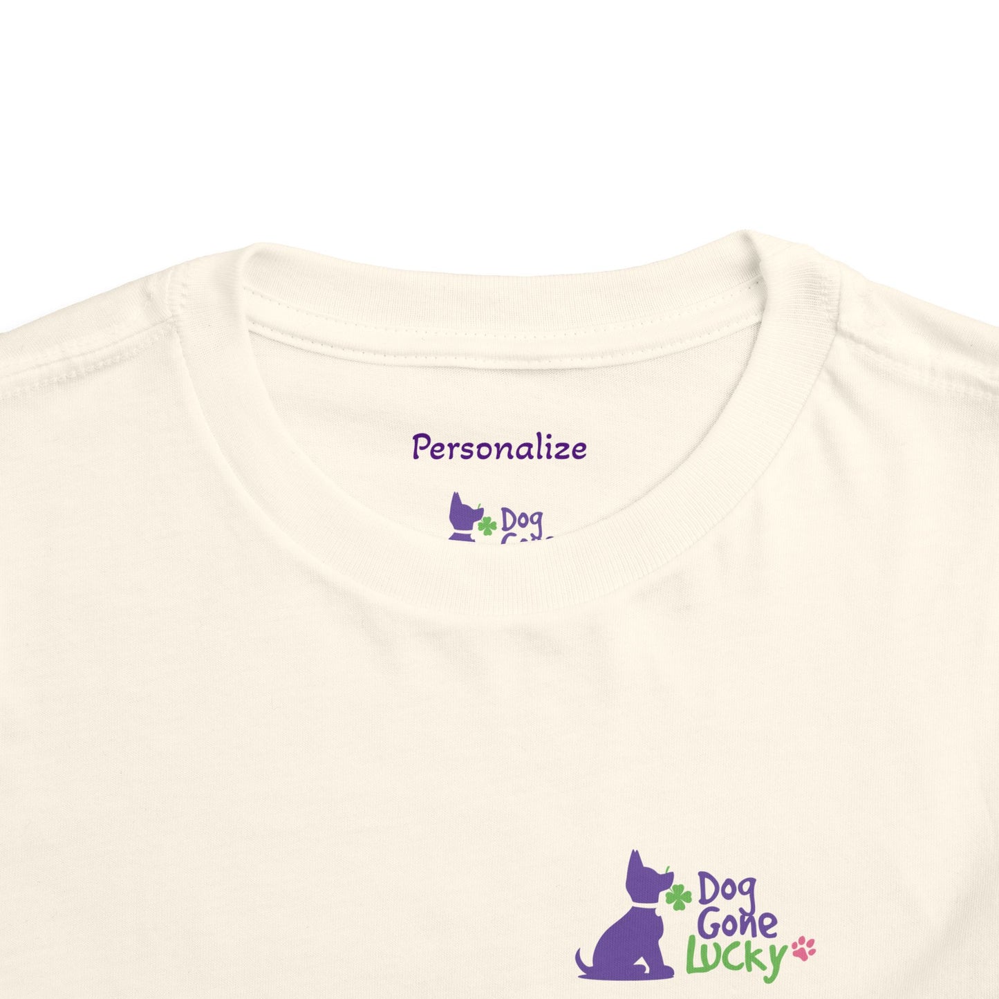 Doggone Personalized Neck Label Toddler Tee - Cute Lucky Pup on Front and Back