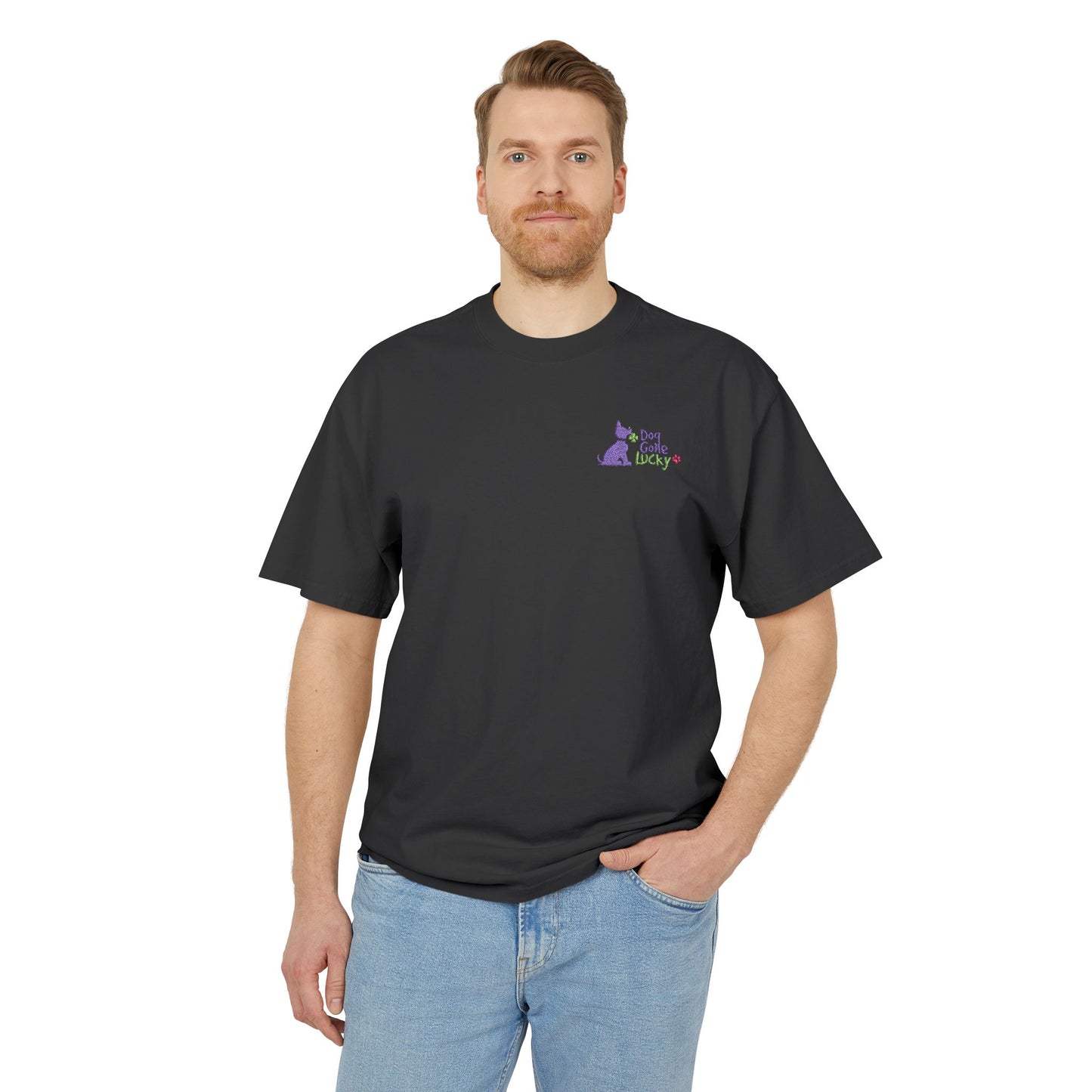 Doggone Lucky Embroidered Adult Faded Tee - Lucky Pup