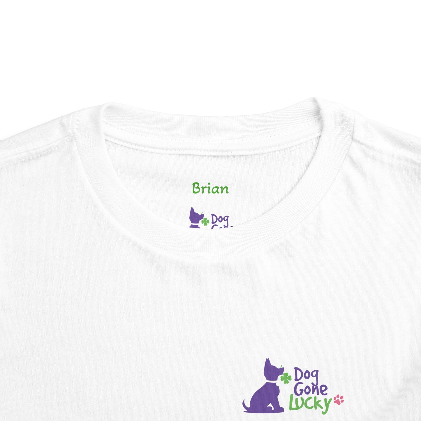 Doggone Personalized Neck Label Toddler Tee - Lucky Pup Graphic on Back and Front