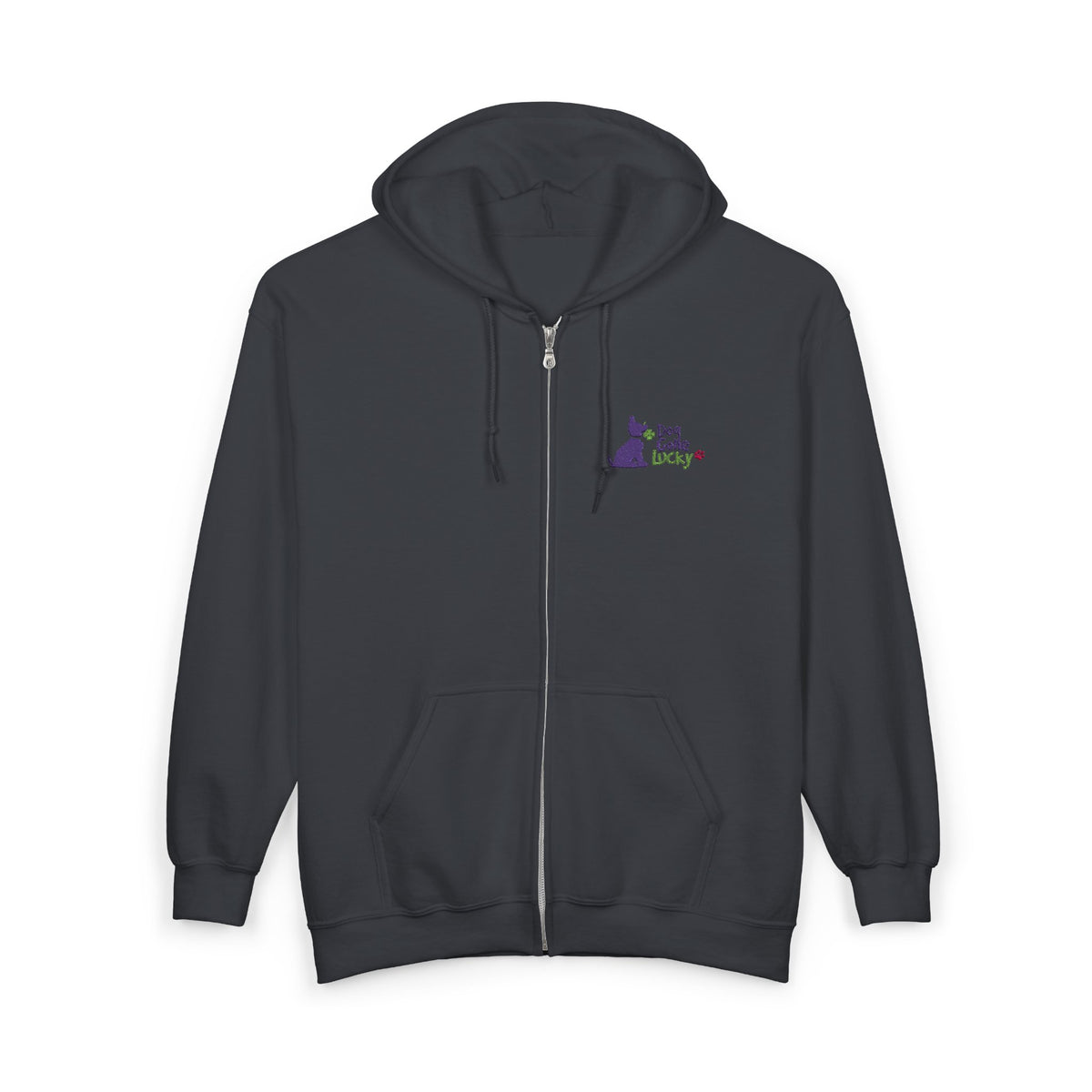 Doggone Lucky Heavy Blend™ Full Zip Hooded Sweatshirt - Embroidered Lucky Pup on Chest