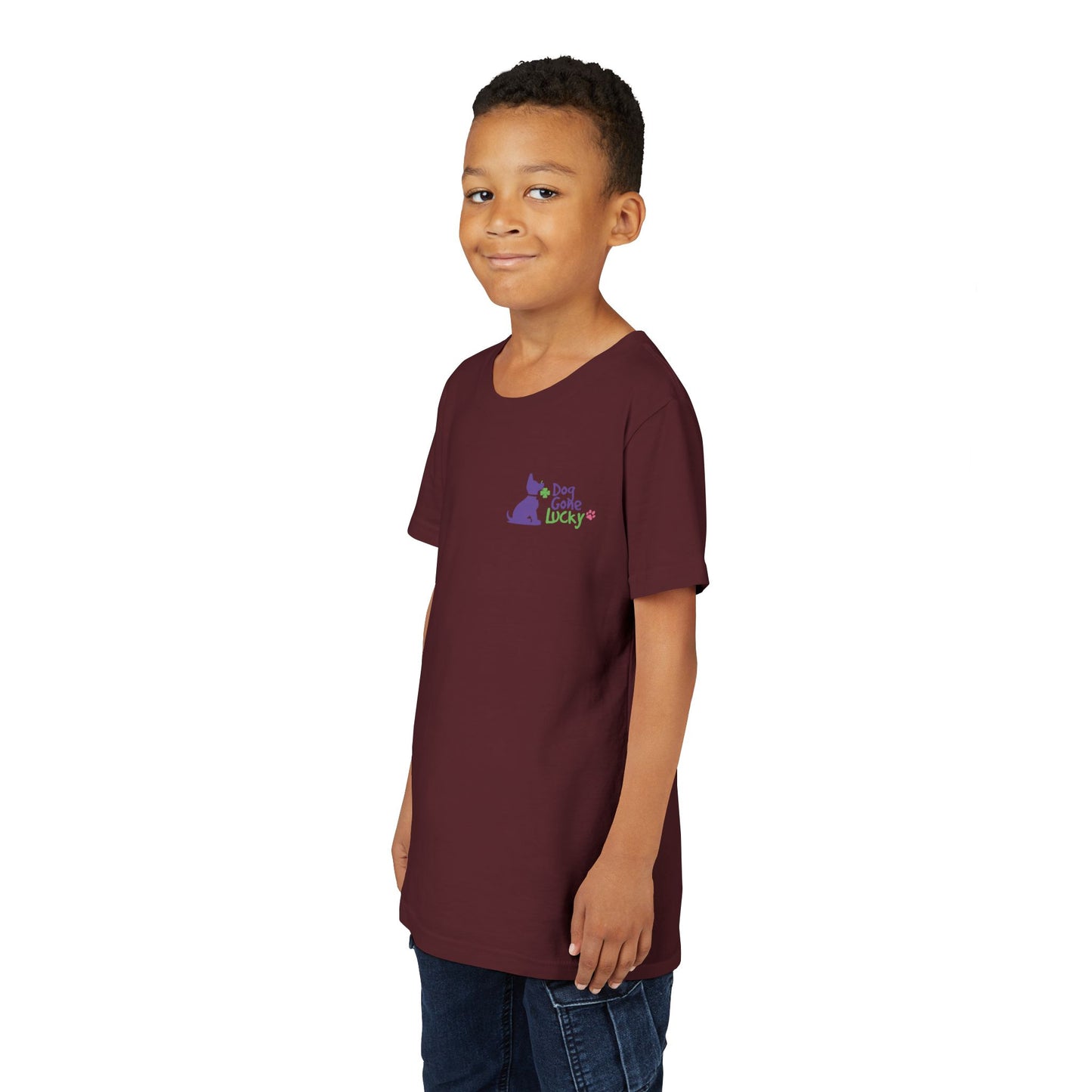 Doggone Lucky Personalized Neck Label Youth Tee - Cute Lucky Pup on Front and Back