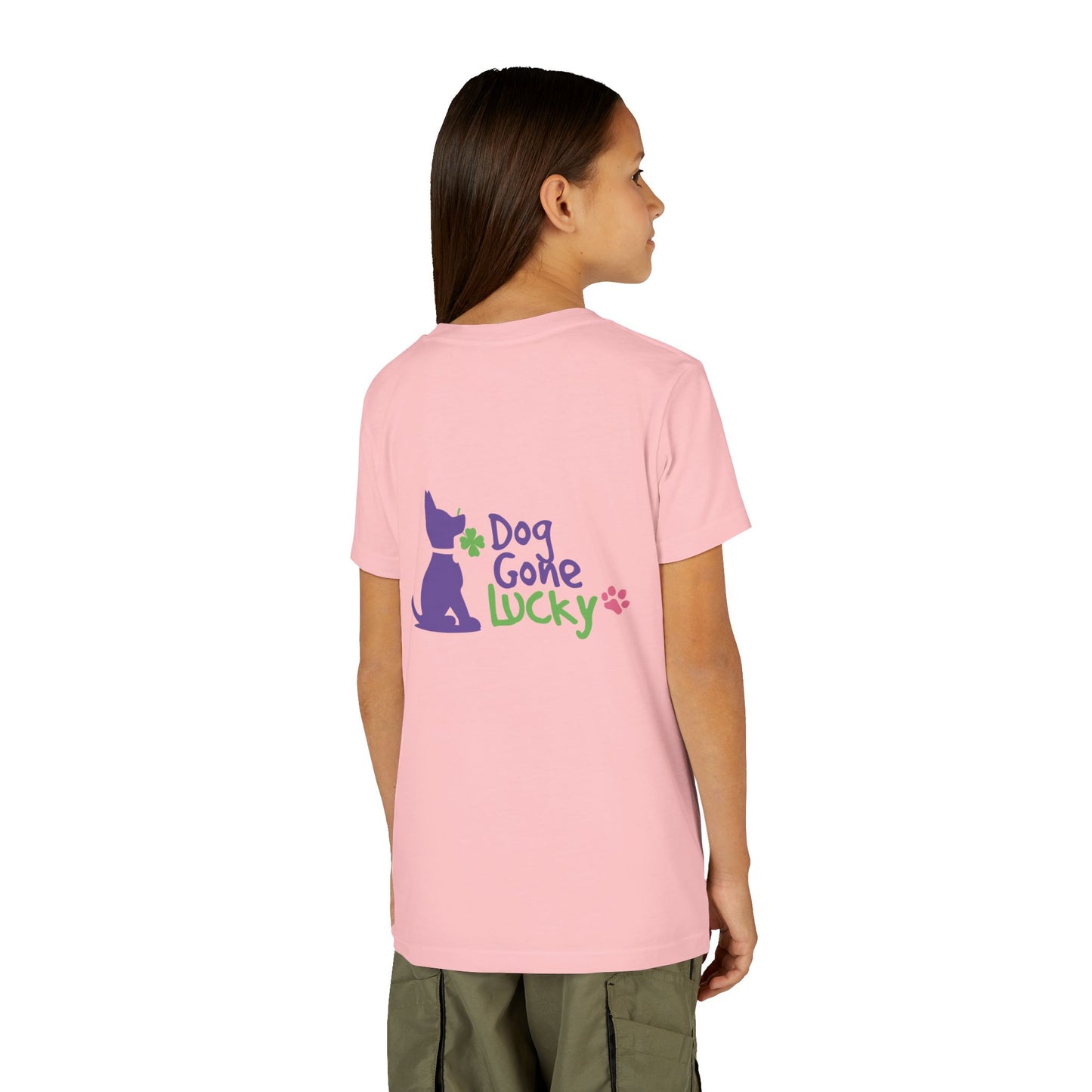 Doggone Lucky Personalized Neck Label Youth Tee - Cute Lucky Pup on Front and Back