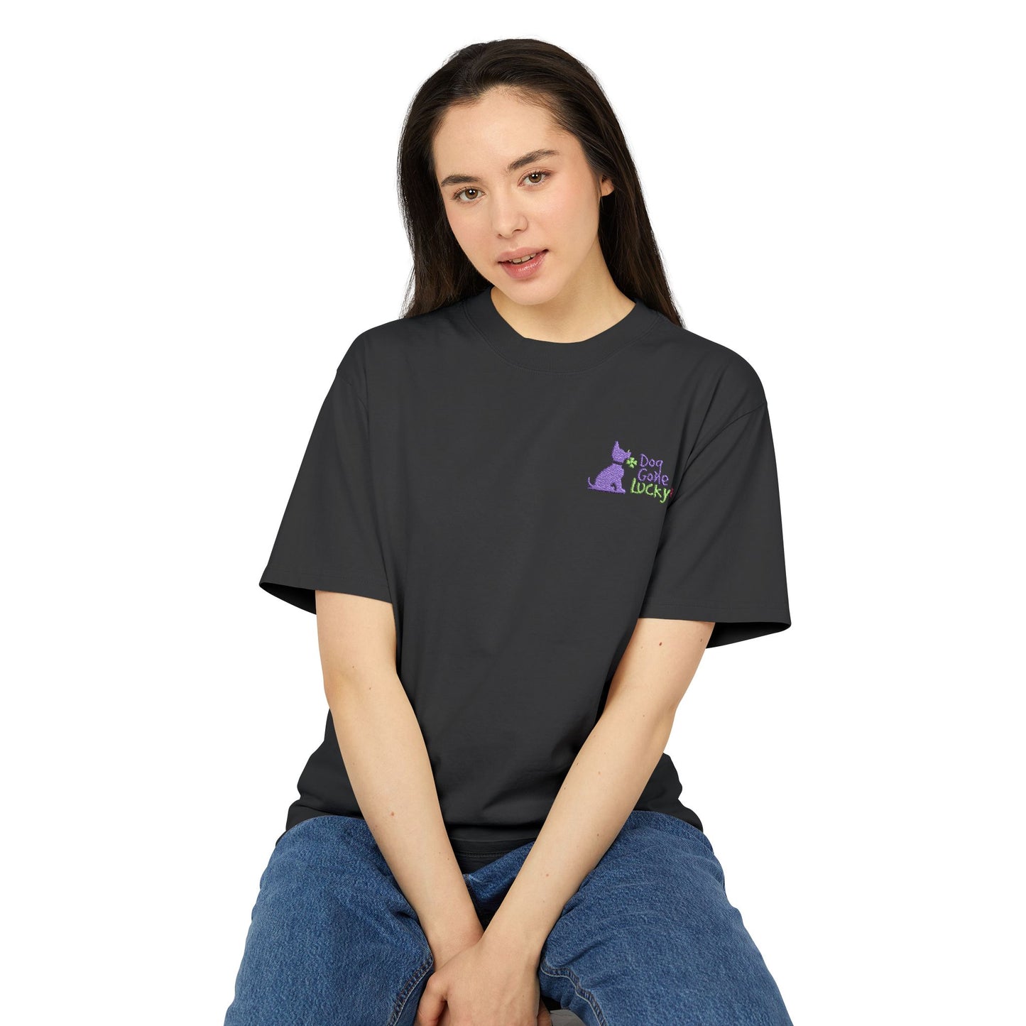 Doggone Lucky Embroidered Adult Faded Tee - Lucky Pup