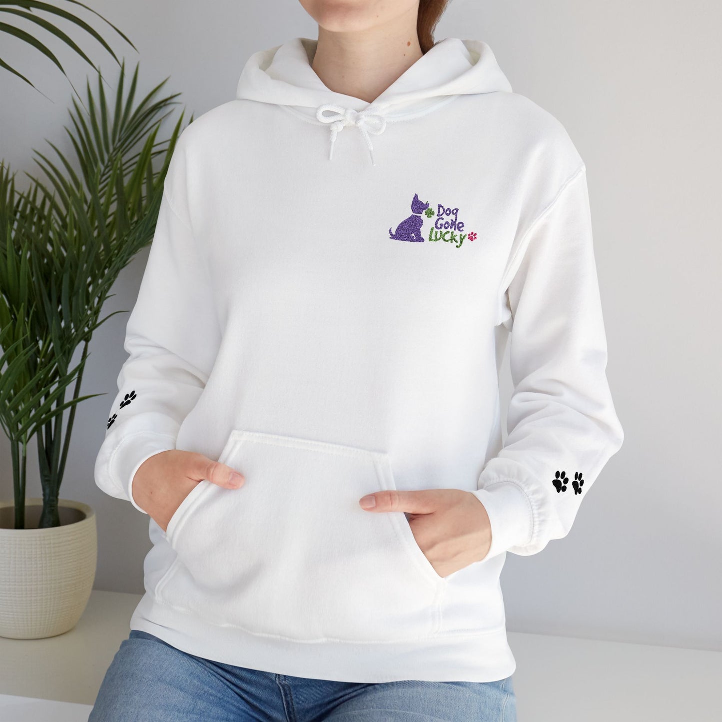 Doggone Lucky Adult Hoodie - Embroidered Lucky Pup on Chest