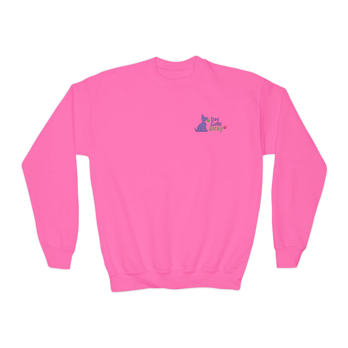 Doggone Lucky Youth Crewneck Sweatshirt - Embroidered Lucky Pup on Chest