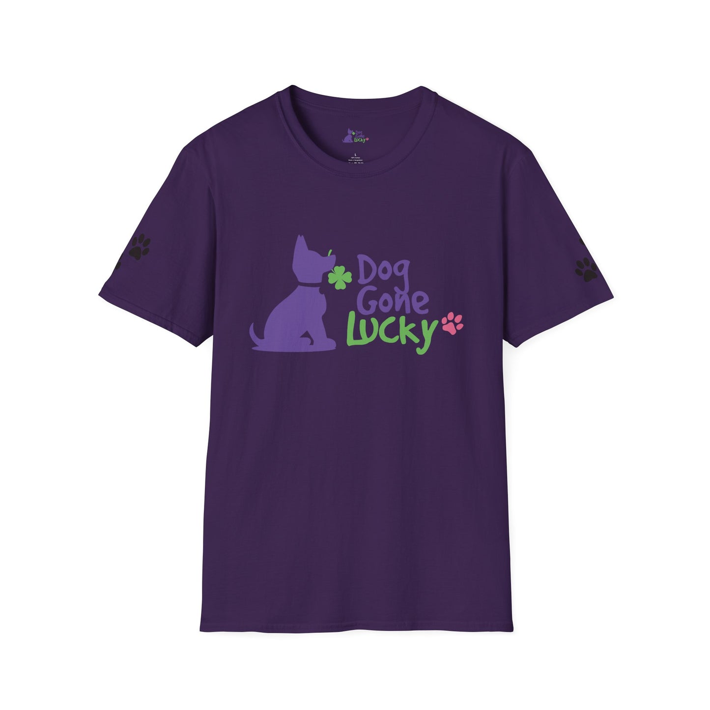 Doggone Lucky Adult Tee - Lucky Pup on Front and Paw Prints on Sleeves