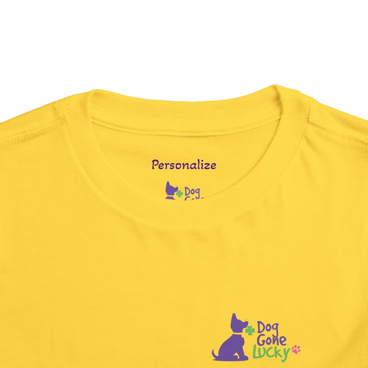 Doggone Personalized Neck Label Toddler Tee - Cute Lucky Pup on Front and Back