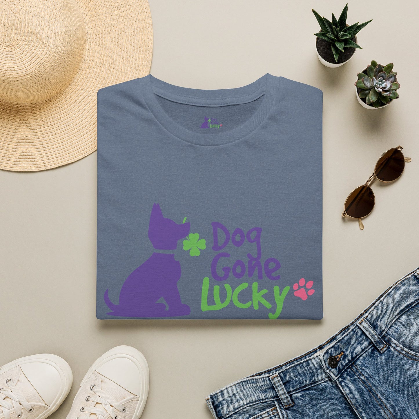 Doggone Lucky Adult Tee - Lucky Pup on Front and Paw Prints on Sleeves