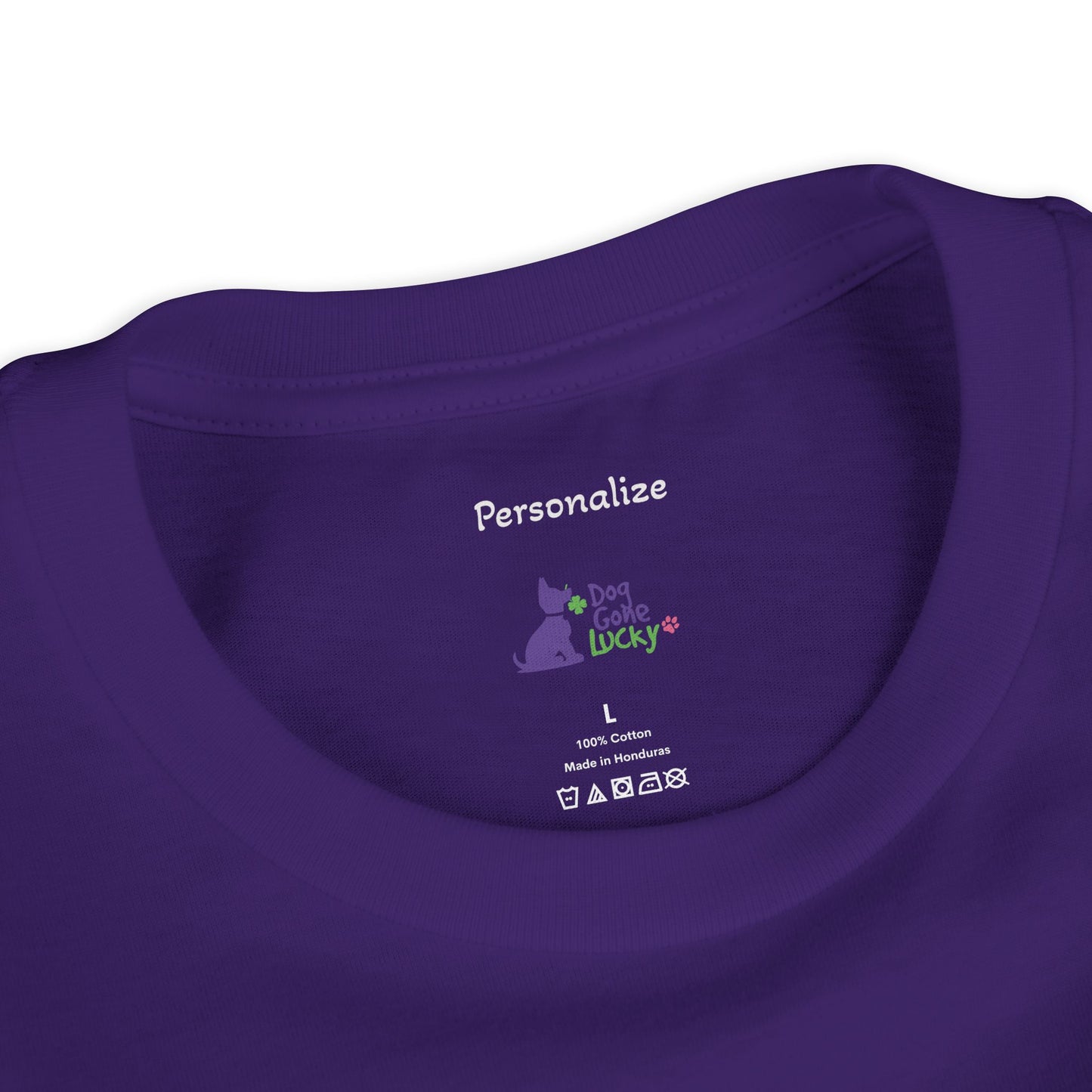 Doggone Lucky Personalized Neck Label Youth Tee - Cute Lucky Pup on Front and Back