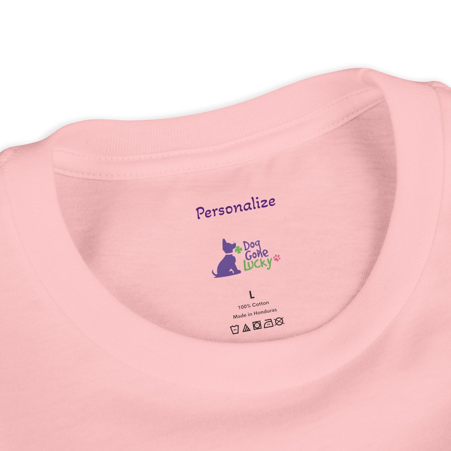 Doggone Lucky Personalized Neck Label Youth Tee - Cute Lucky Pup on Front and Back