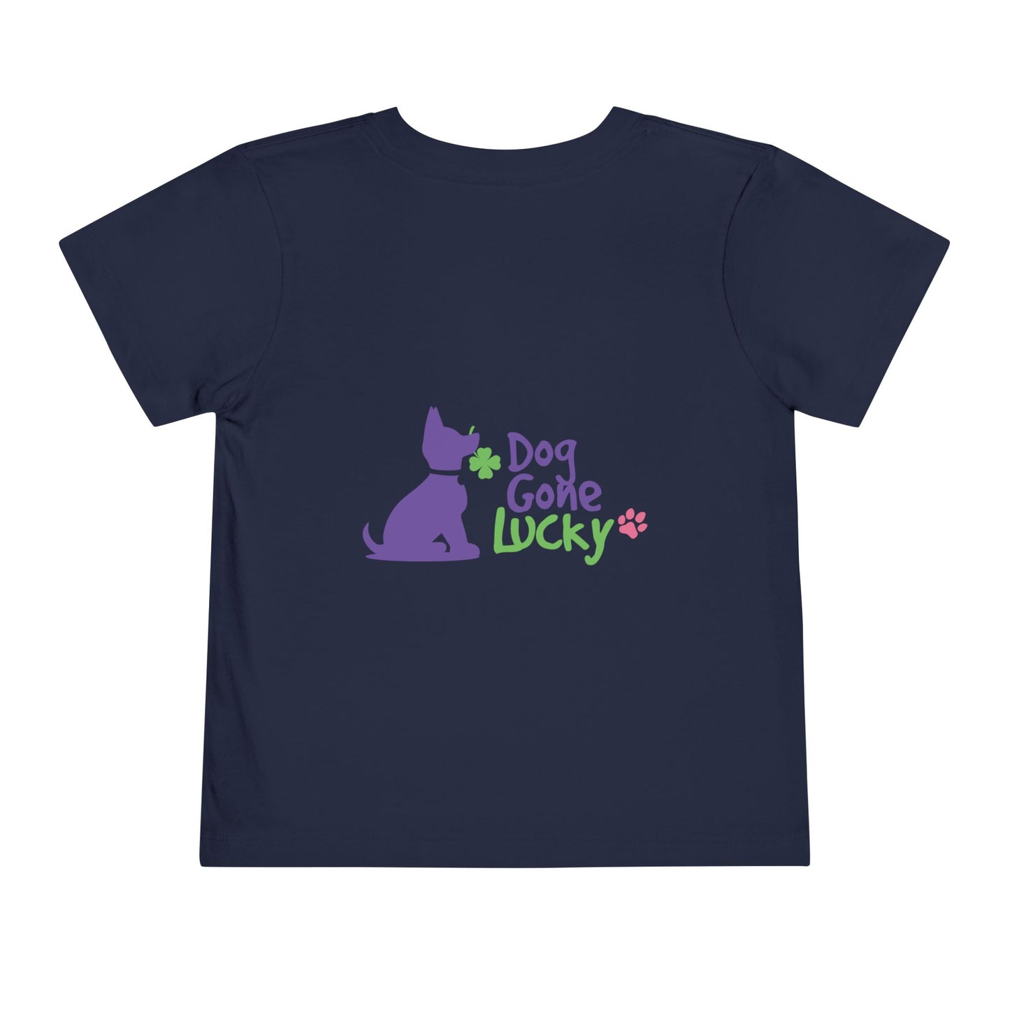 Doggone Lucky Personalized Neck Label Toddler Tee - Cute Large Lucky Pup on front and back