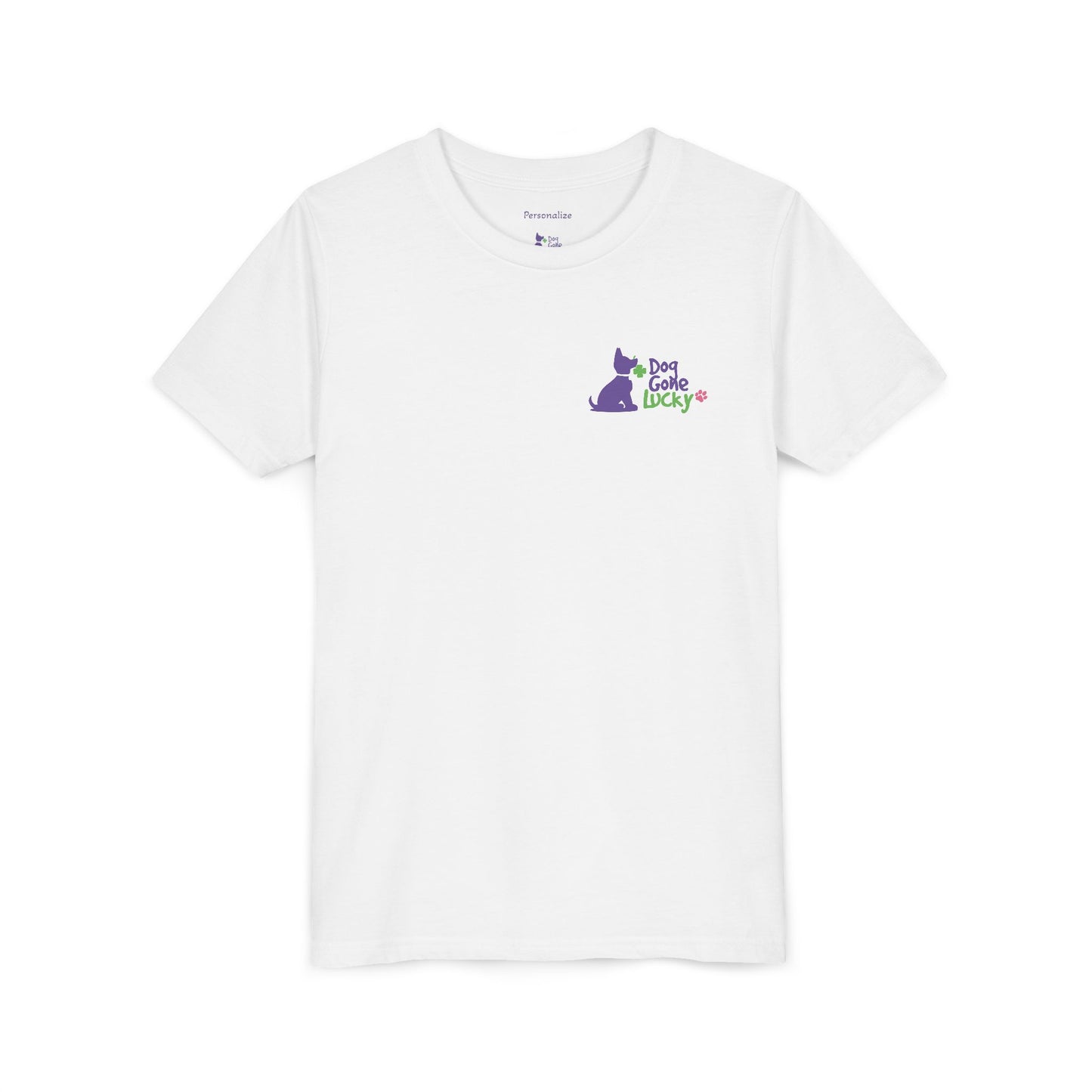 Doggone Lucky Personalized Neck Label Youth Tee - Cute Lucky Pup on Front and Back