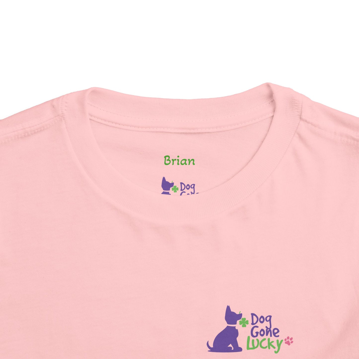 Doggone Personalized Neck Label Toddler Tee - Lucky Pup Graphic on Back and Front