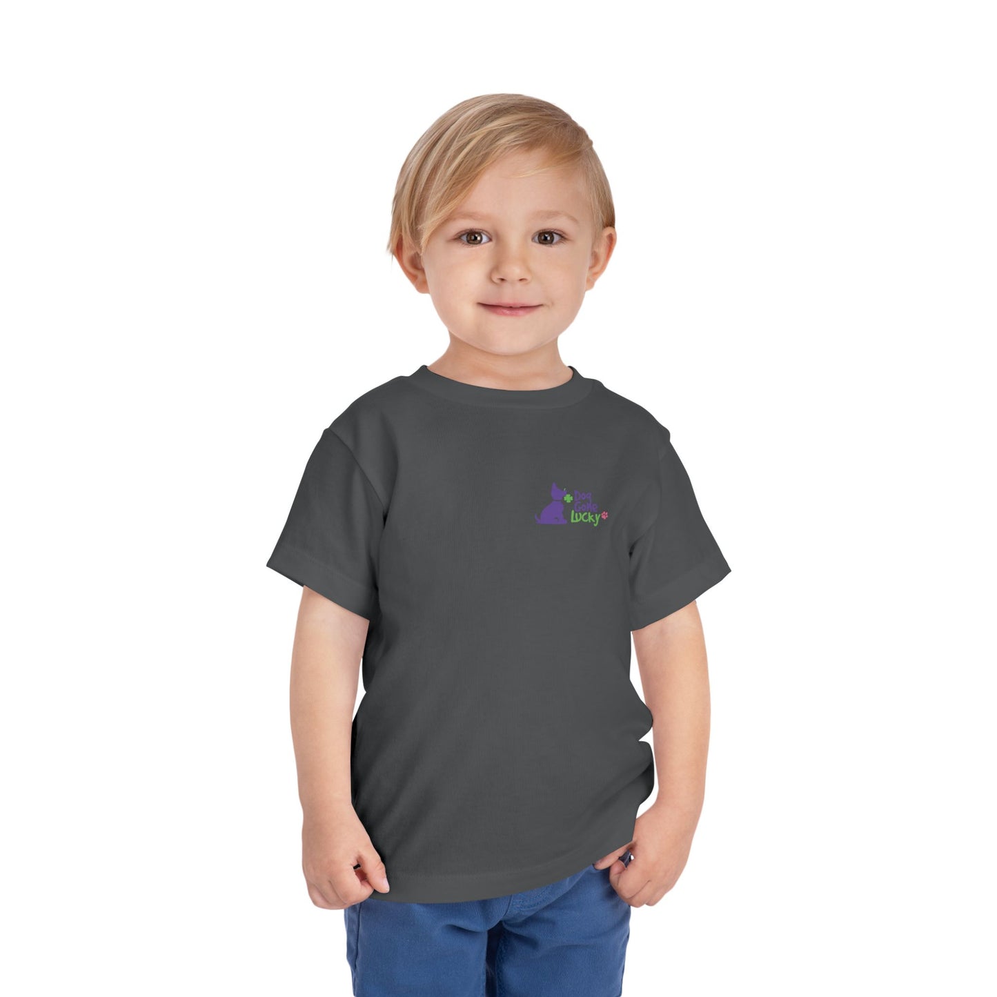 Doggone Personalized Neck Label Toddler Tee - Lucky Pup Graphic on Back and Front
