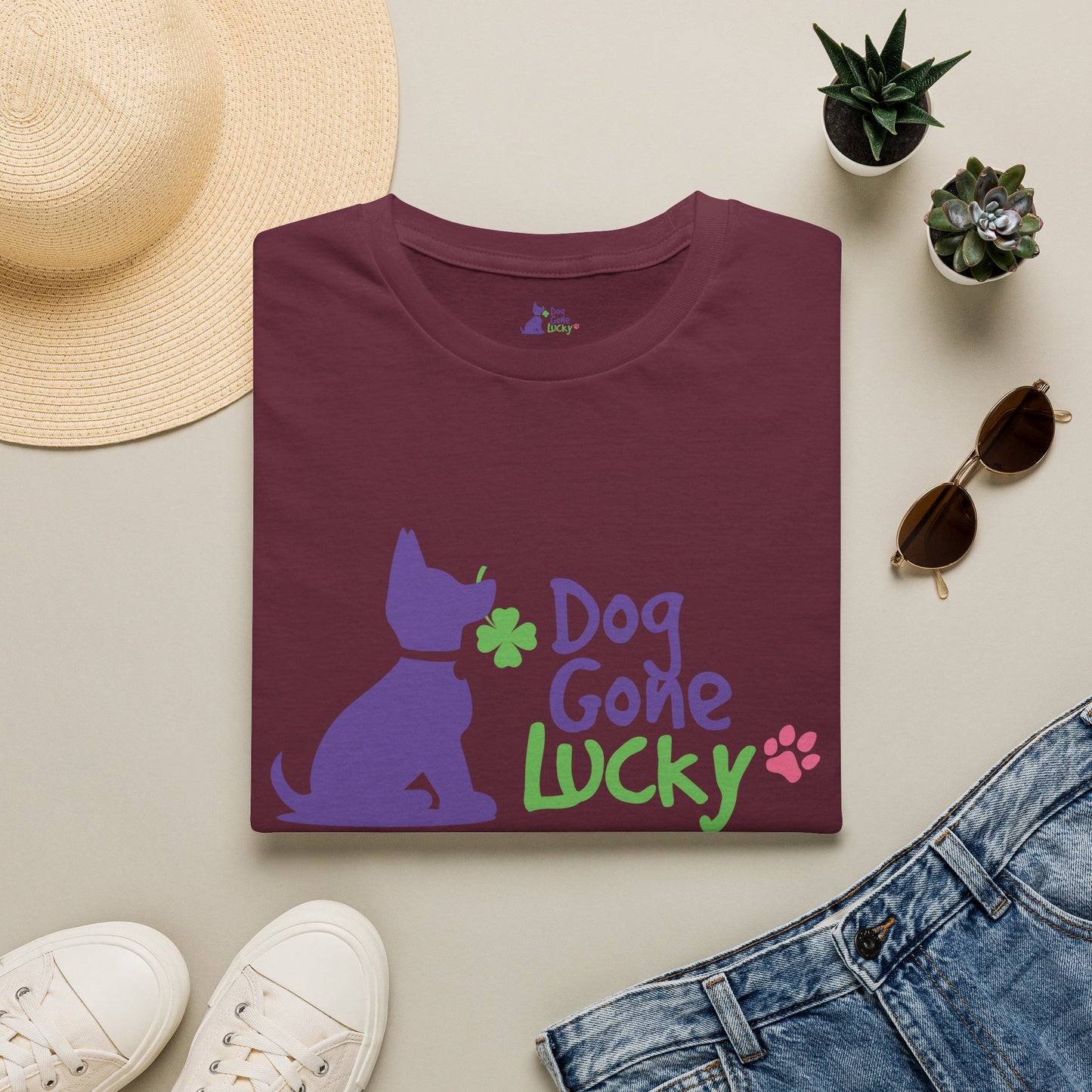 Doggone Lucky Adult Tee - Lucky Pup on Front and Paw Prints on Sleeves