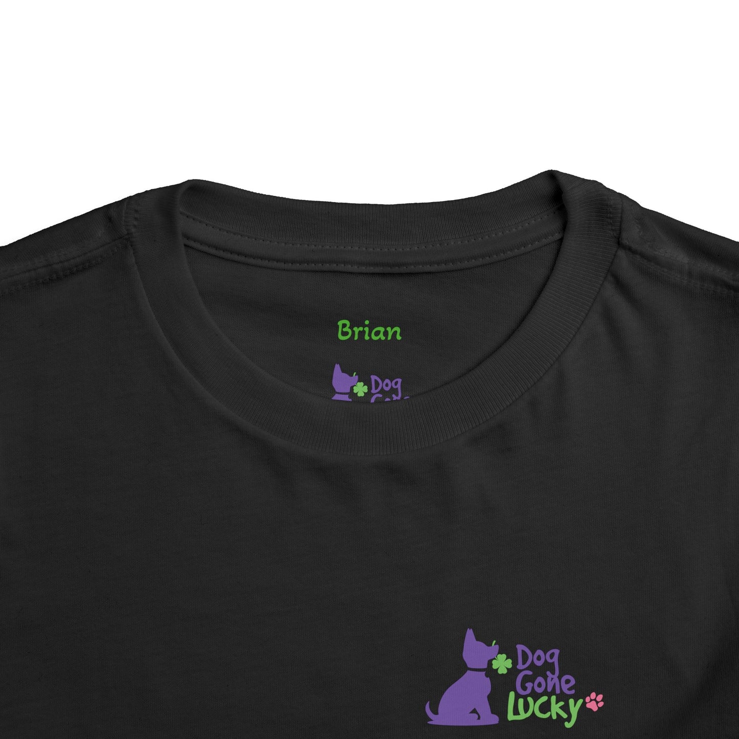 Doggone Personalized Neck Label Toddler Tee - Lucky Pup Graphic on Back and Front