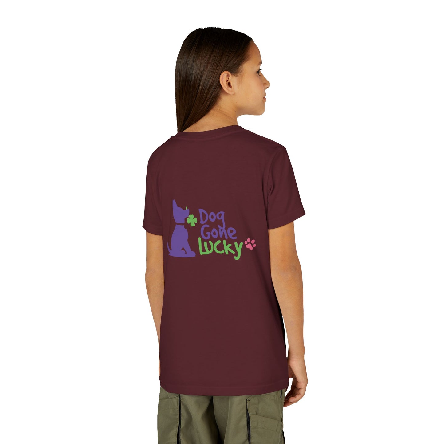 Doggone Lucky Personalized Neck Label Youth Tee - Cute Lucky Pup on Front and Back