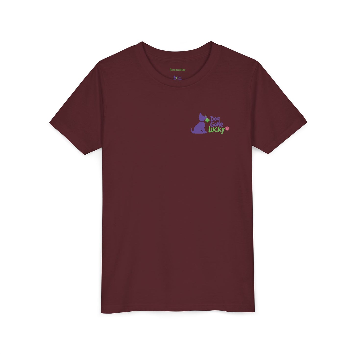 Doggone Lucky Personalized Neck Label Youth Tee - Cute Lucky Pup on Front and Back