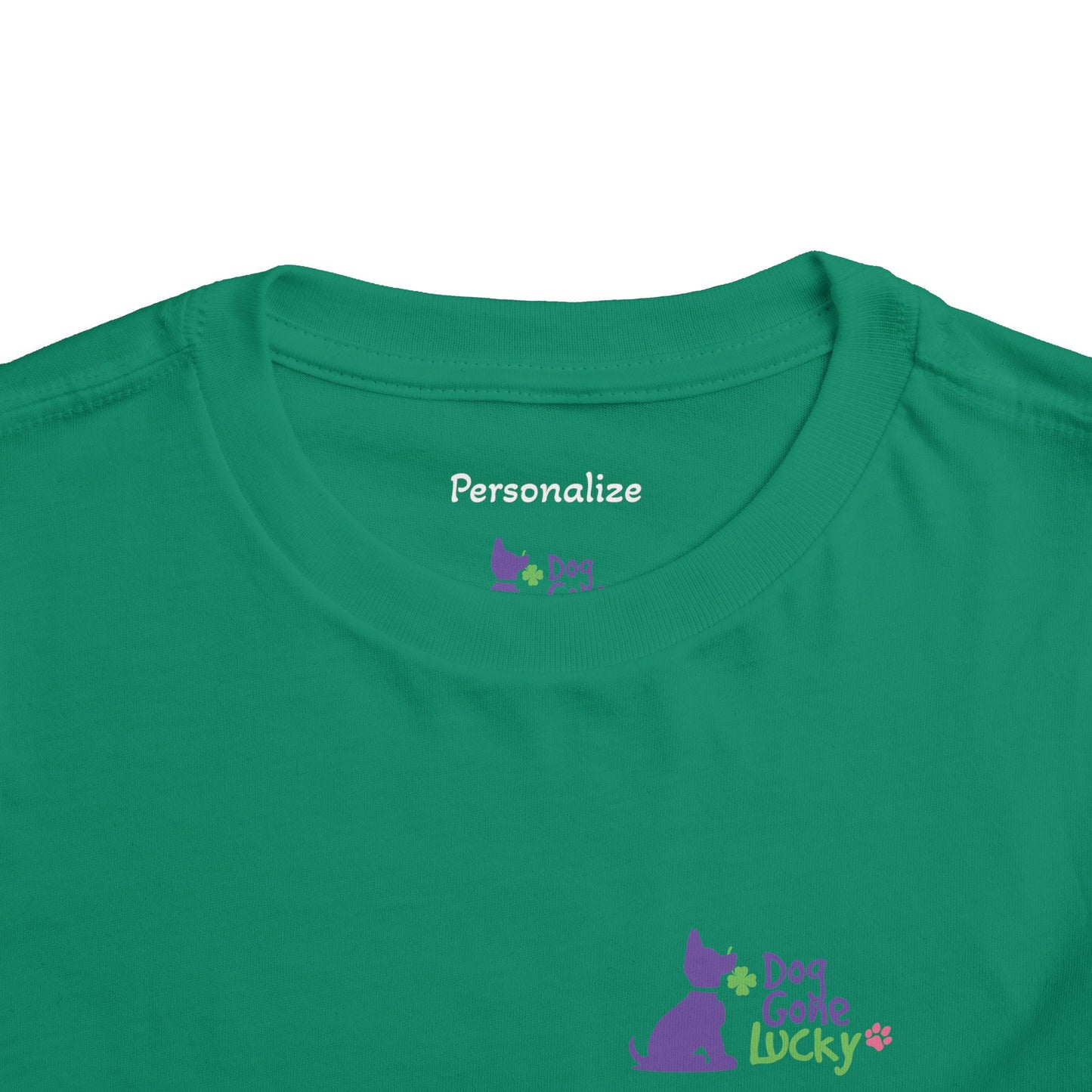 Doggone Personalized Neck Label Toddler Tee - Cute Lucky Pup on Front and Back