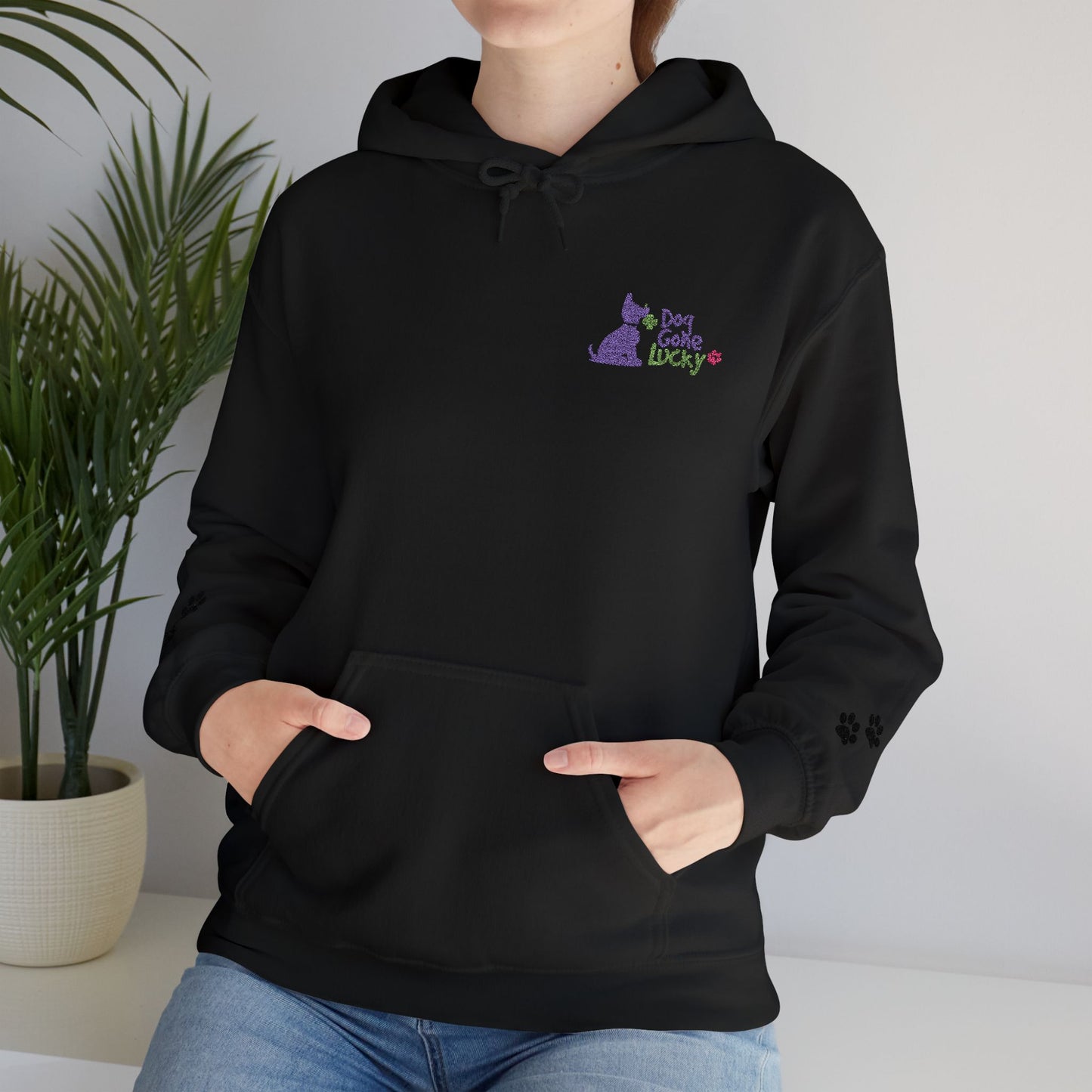 Doggone Lucky Adult Hoodie - Embroidered Lucky Pup on Chest