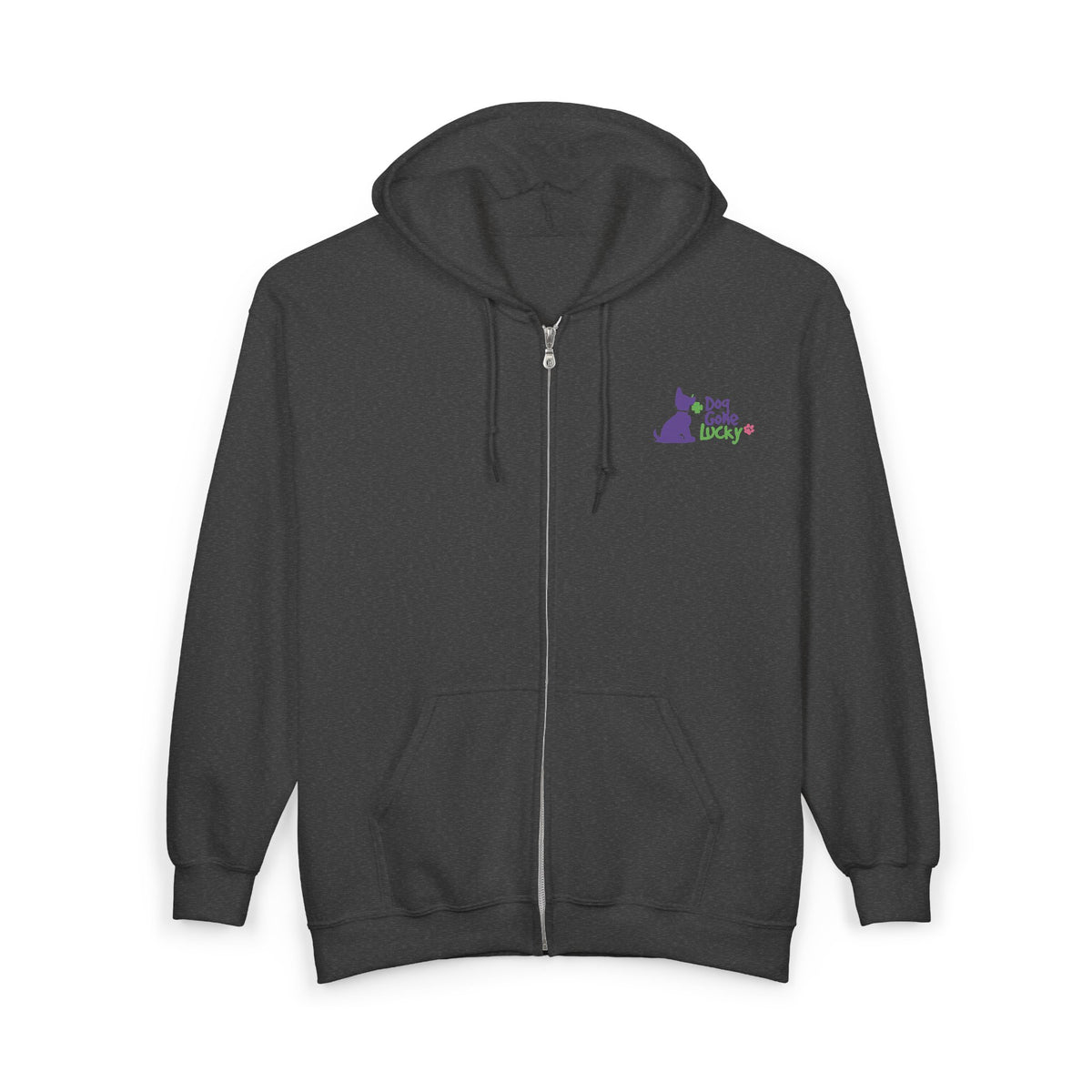 Doggone Lucky Adult Zip-up Hoodie - Printed Lucky Pup on Chest and Back