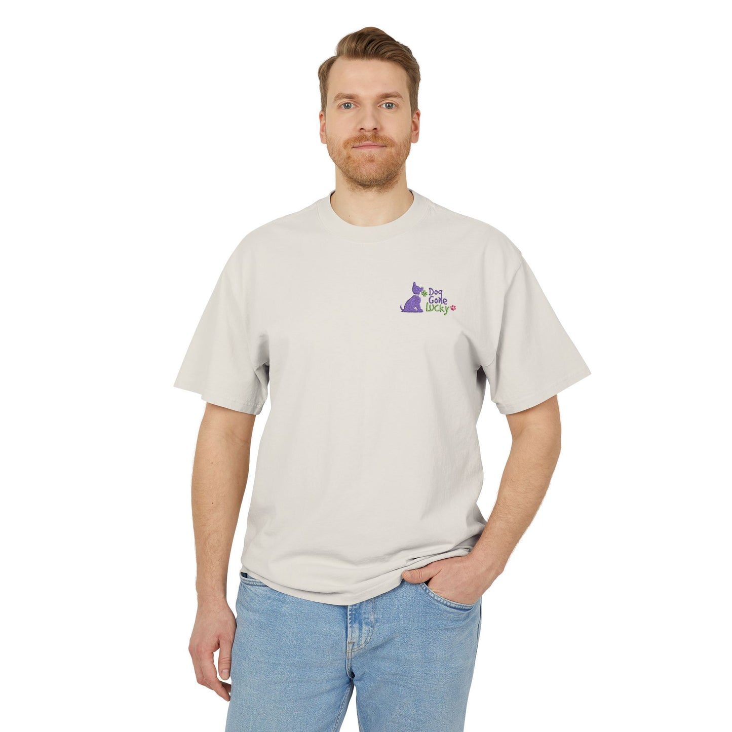 Doggone Lucky Embroidered Adult Faded Tee - Lucky Pup